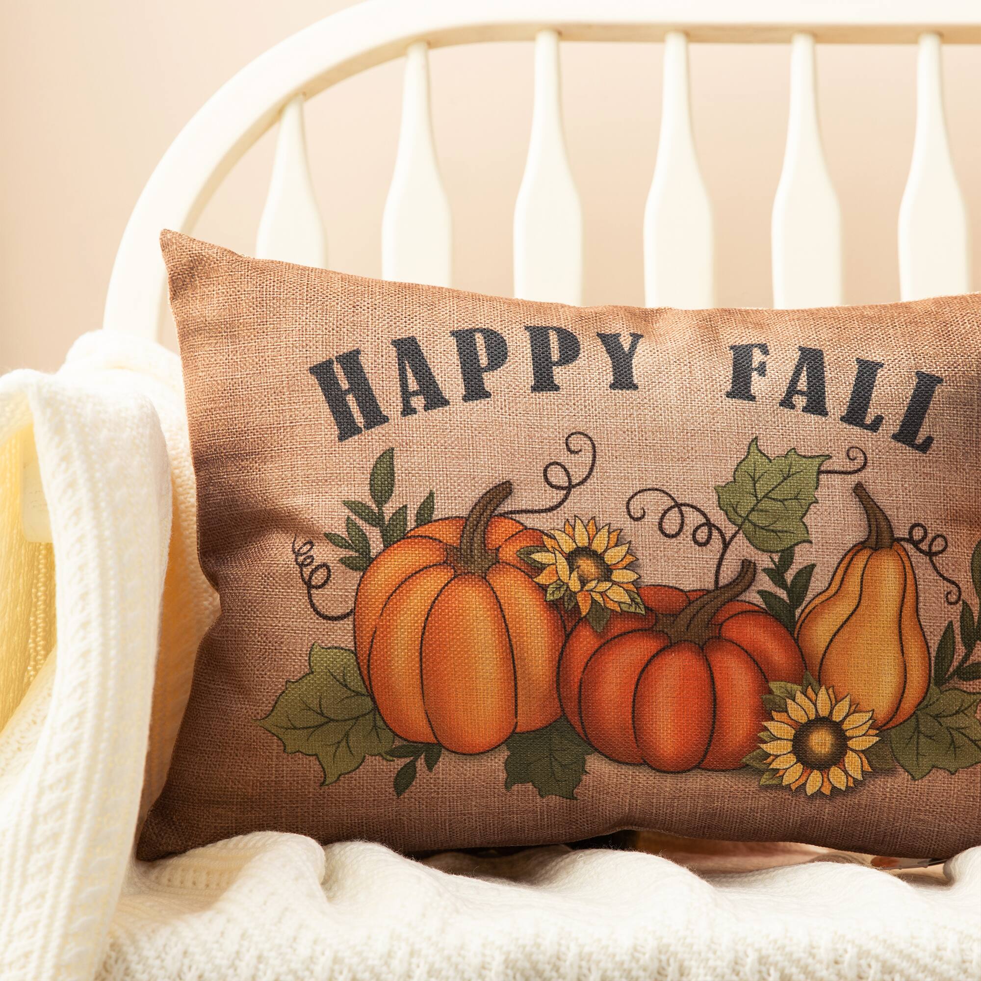 Glitzhome® Faux Burlap Fall Pumpkin Pillow