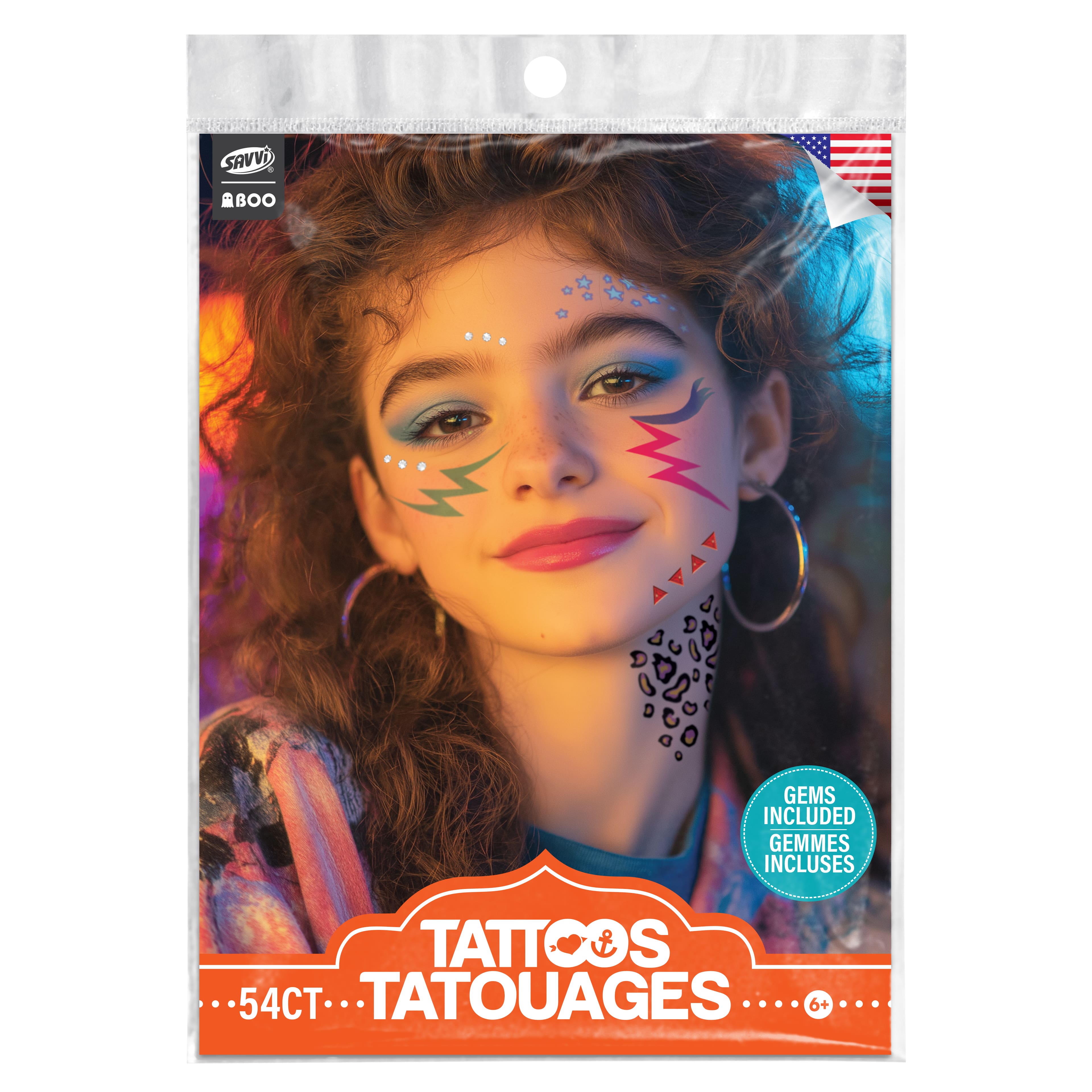 Savvi 80s &#x26; 90s Rock Star Costume Tattoos with Gems