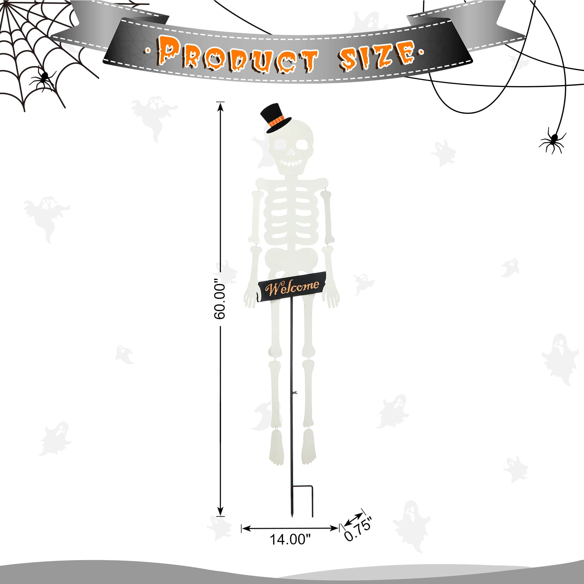 Glitzhome&#xAE; 60&#x22; Halloween &#x22;WELCOME&#x22; Metal Dangling Skeleton Yard Stake