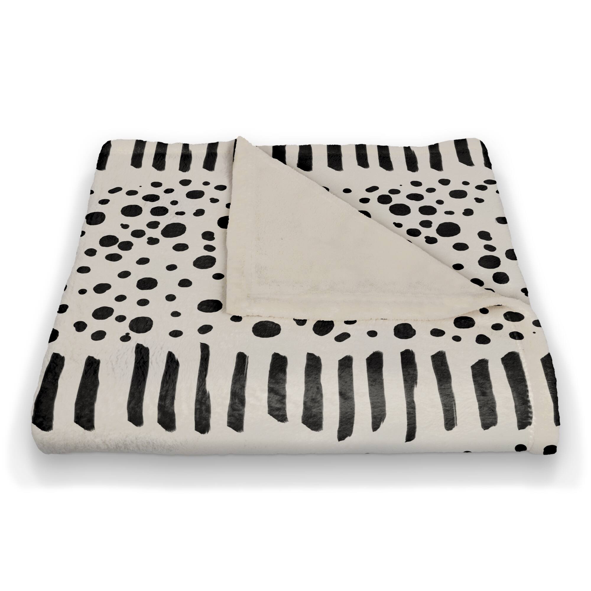Black & Cream Dashes with Dots Fleece Throw Blanket