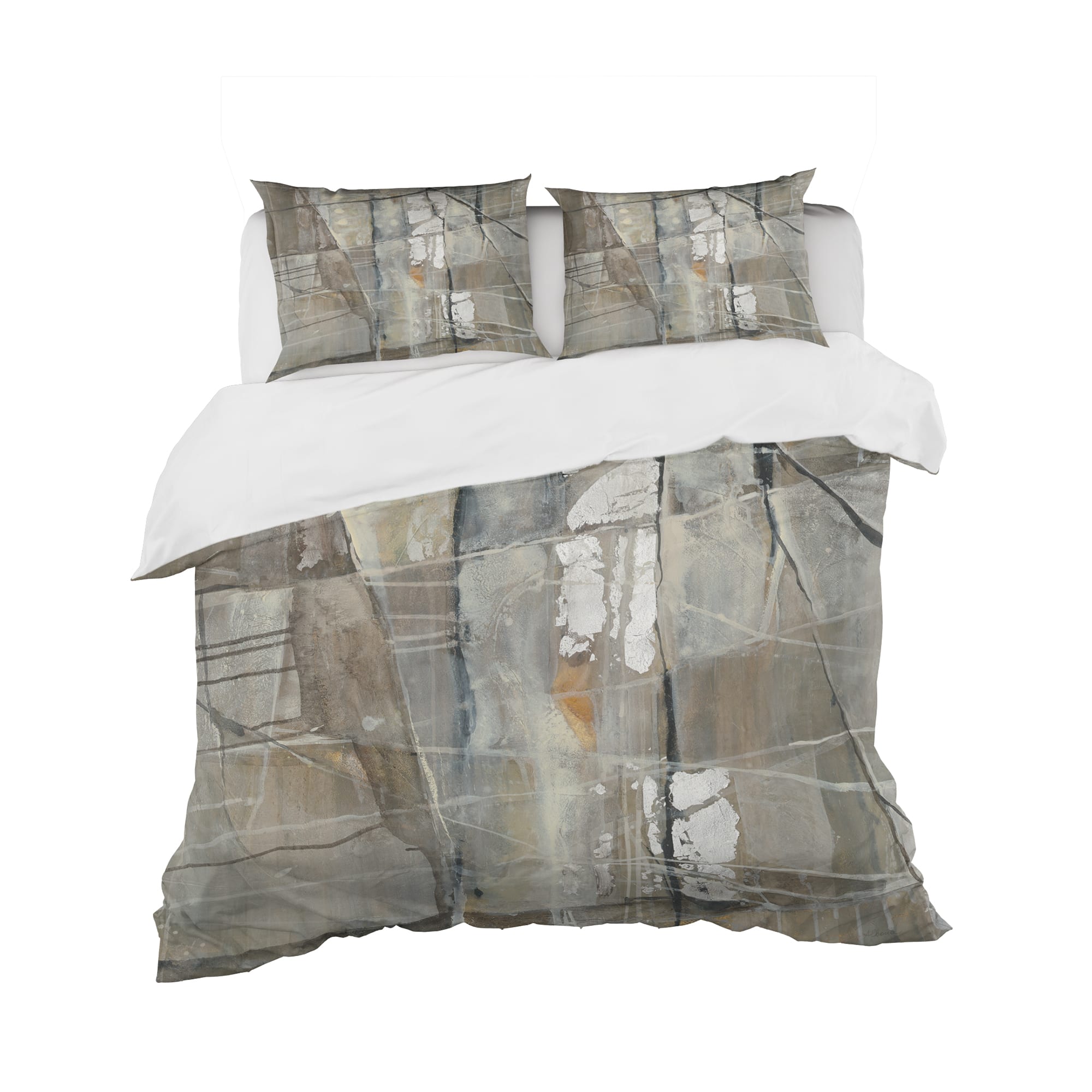 Designart &#x27;Grey Silver Geometric Composition&#x27; Geometric Bedding Set - Duvet Cover &#x26; Shams