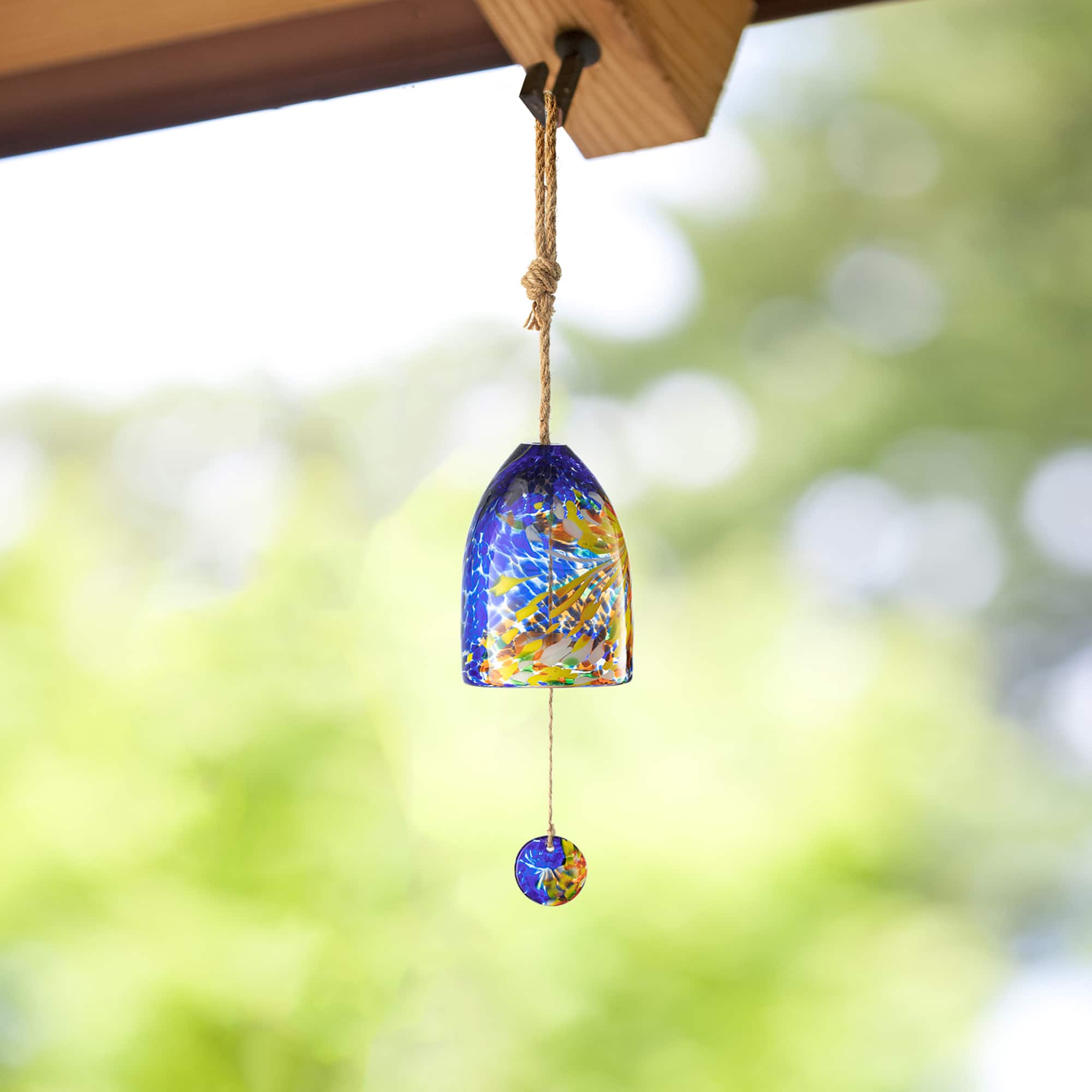 Glitzhome® 26" Blue & Yellow Glass Twist Glaze Windchime