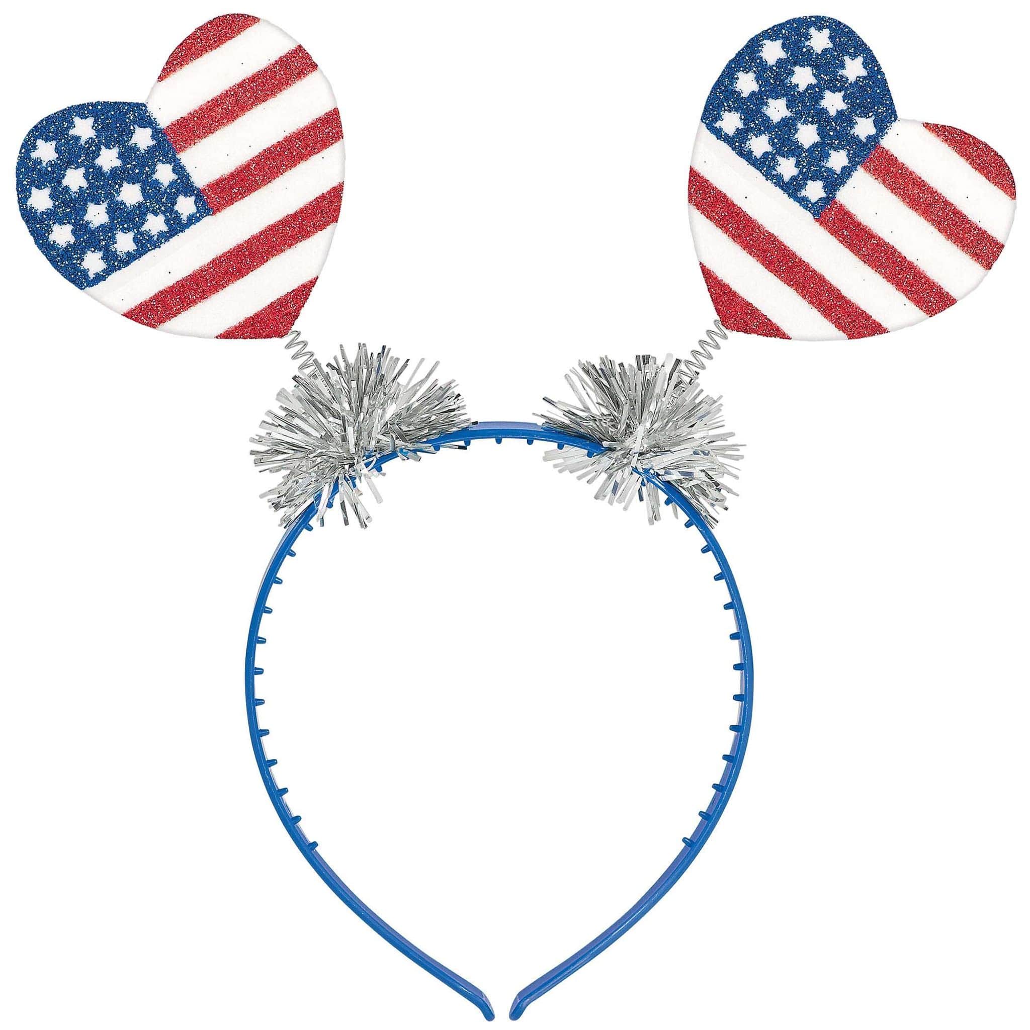 Patriotic Glitter American Flag Hearts Head Bopper, 4ct.