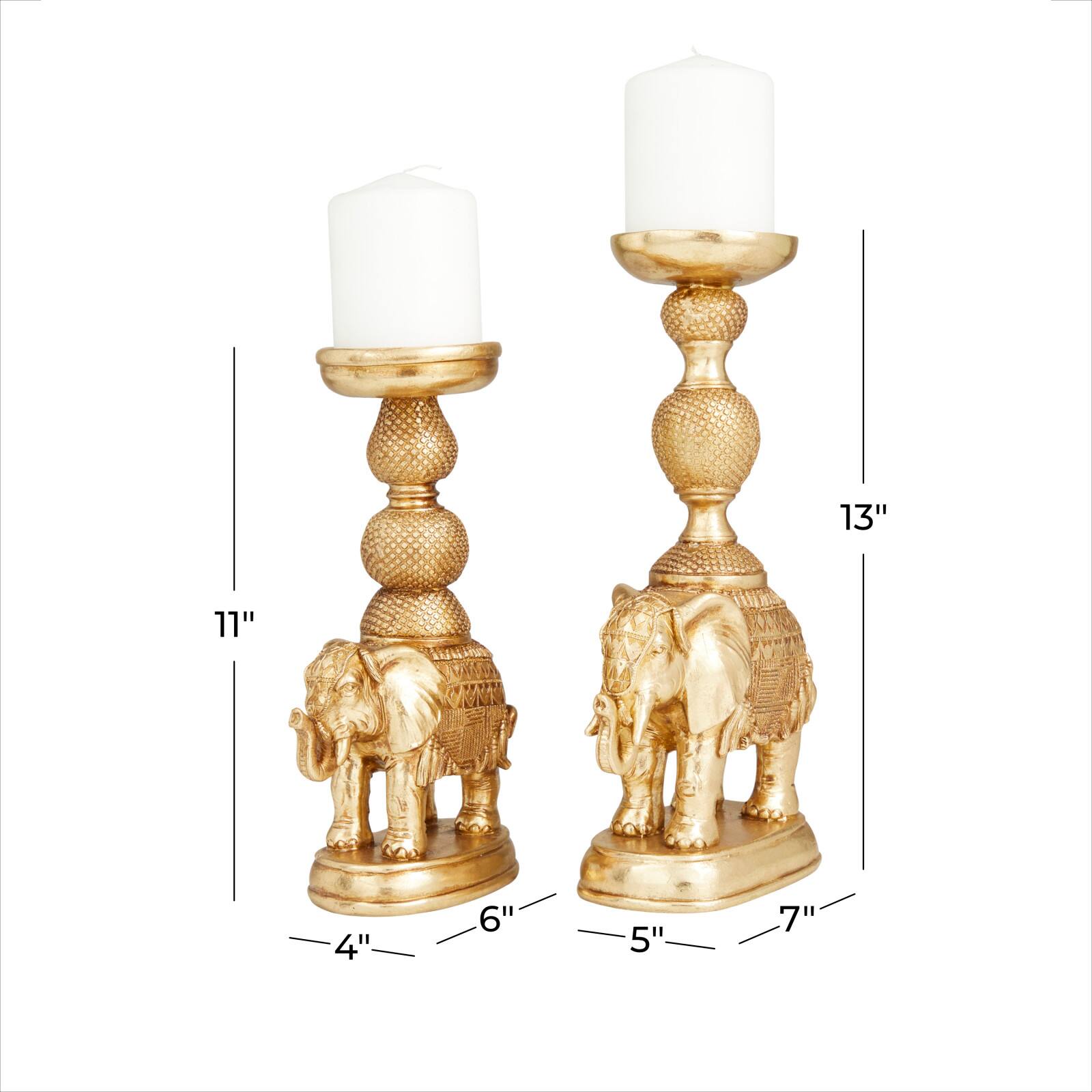 Set of 2 Gold Polystone Traditional Candle Holders, 13" x 4" x 6"