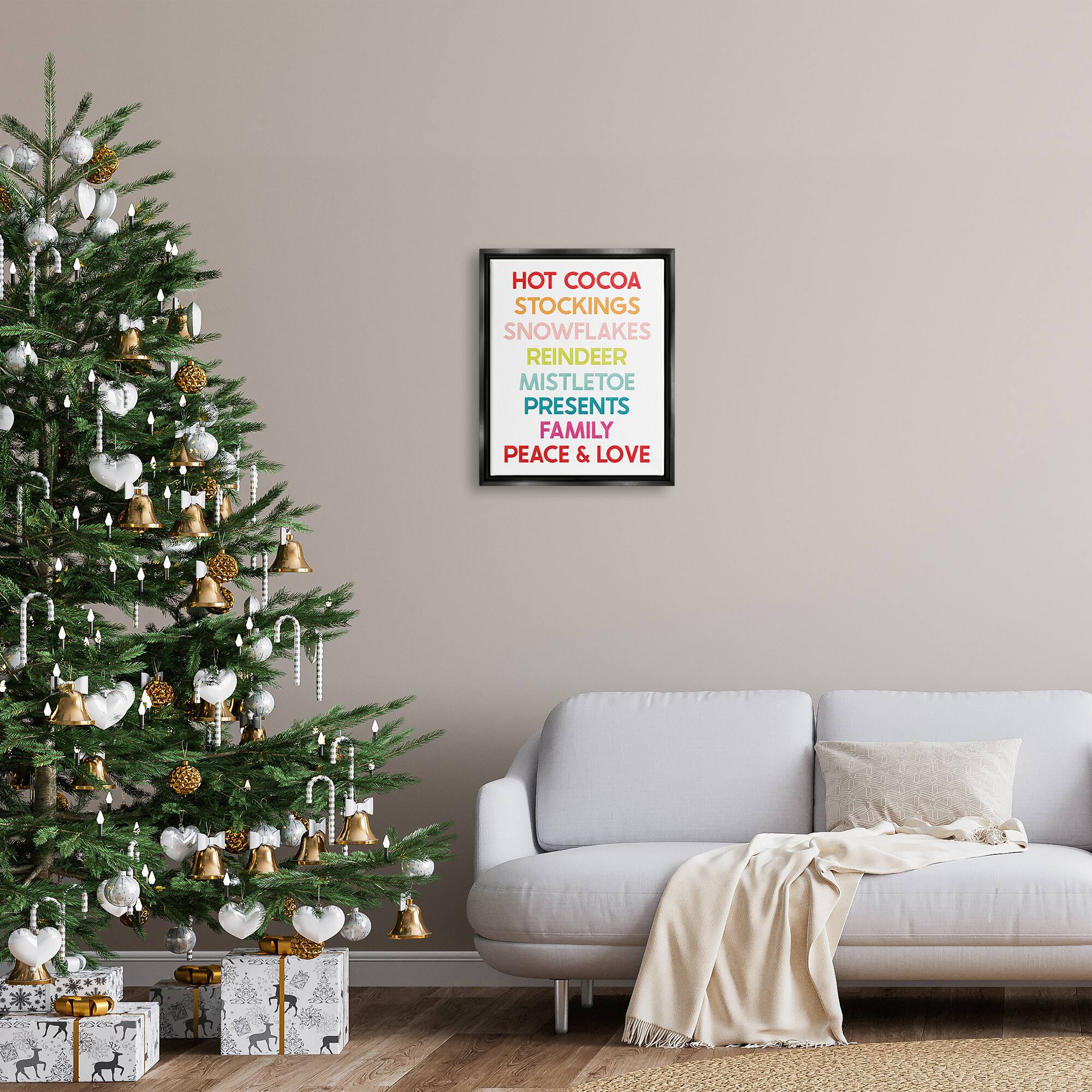 Stupell Industries Peace & Love Rainbow Christmas List Framed Floater Canvas Wall Art