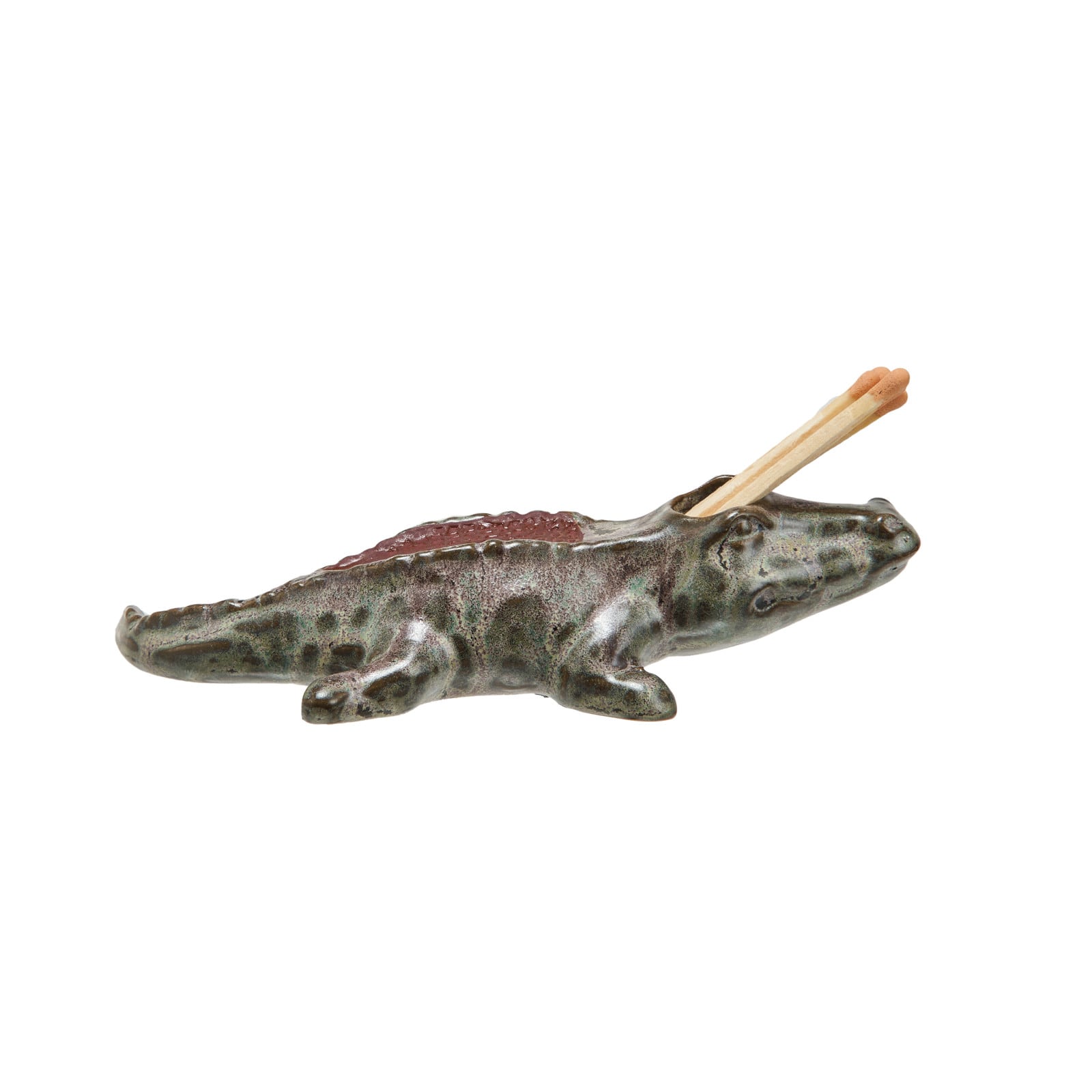 Hello Honey&#xAE; 6.5&#x22; Green Stoneware Alligator Match Holder