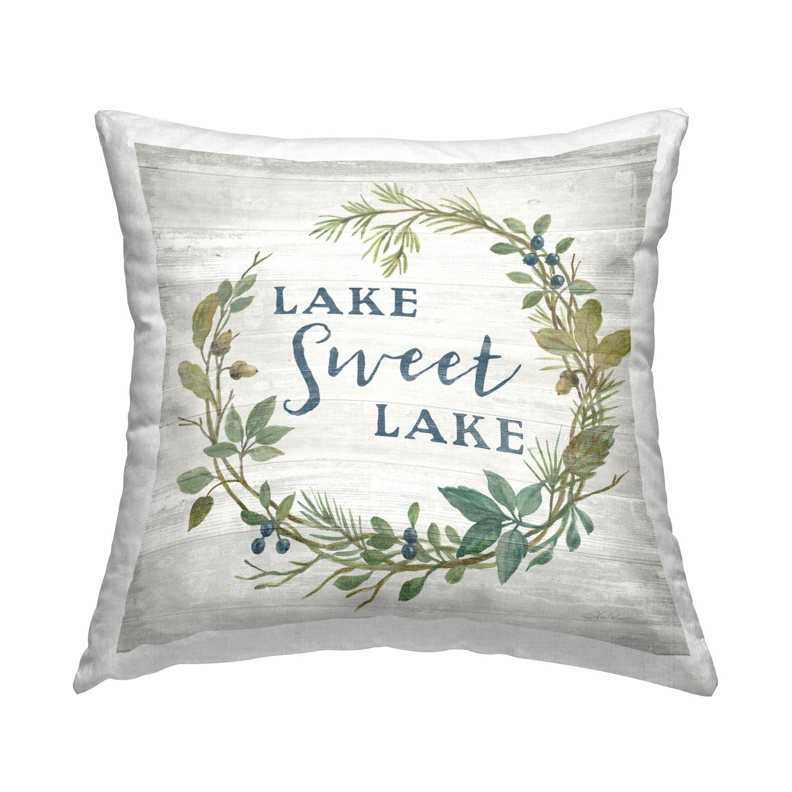 Stupell Industries Sweet Lake Quote Rustic Floral Botanical Frame Throw Pillow 18" x 18"