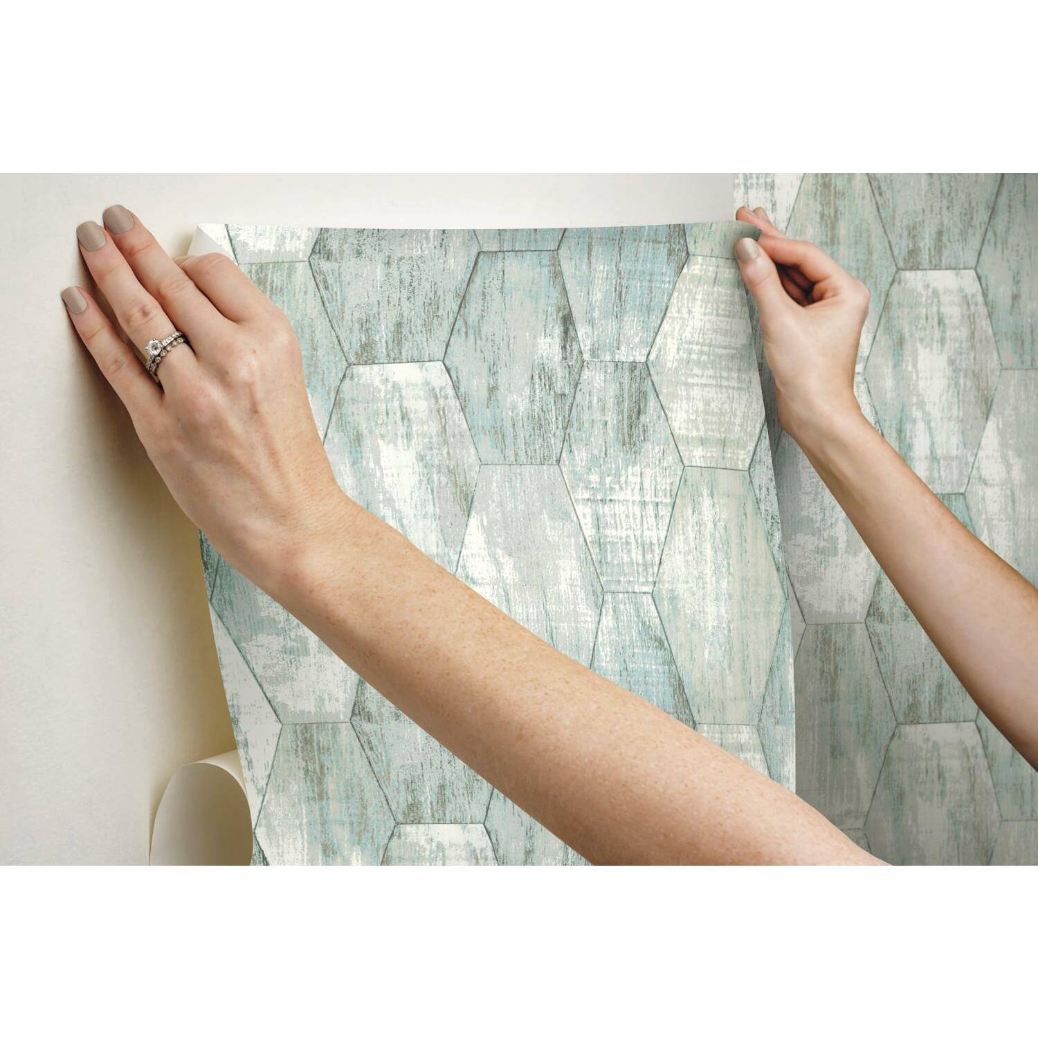 RoomMates Wood Hexagon Tile Peel &#x26; Stick Wallpaper