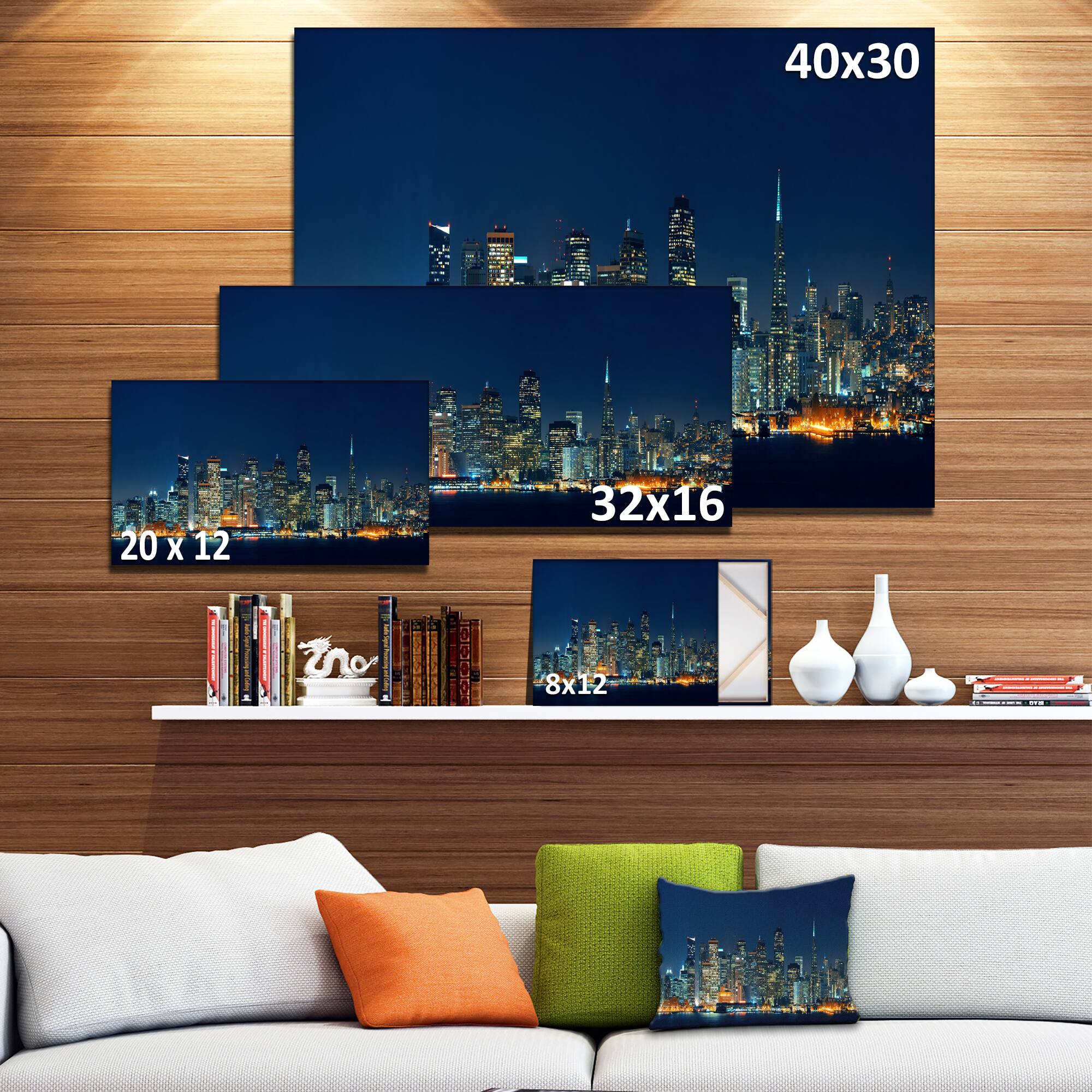 Designart - San Francisco Skyline at Night - Cityscape Canvas Print