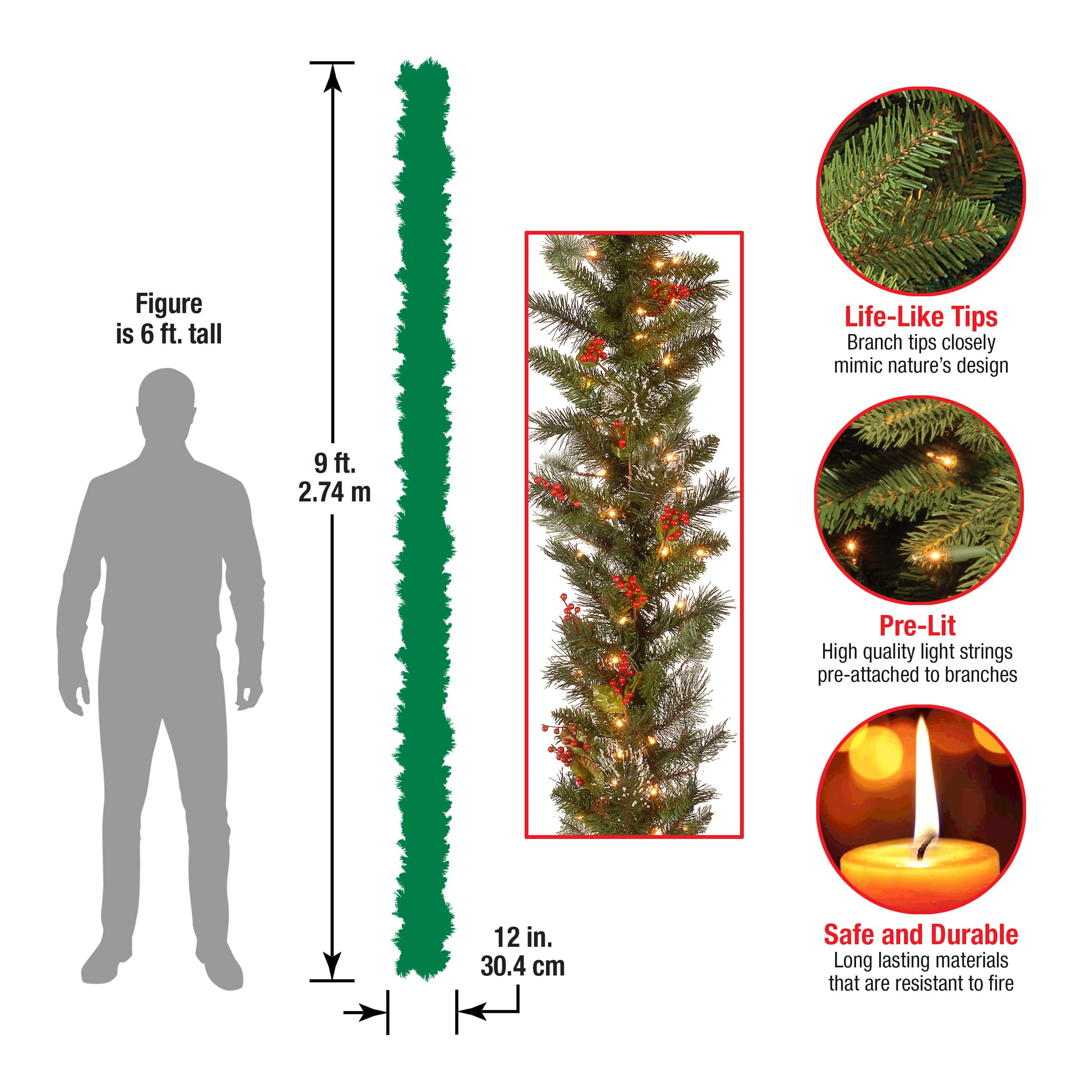 9ft. Pre-Lit Wintry Pine® with Cones, Berries, Snowflakes and Clear Lights Garland