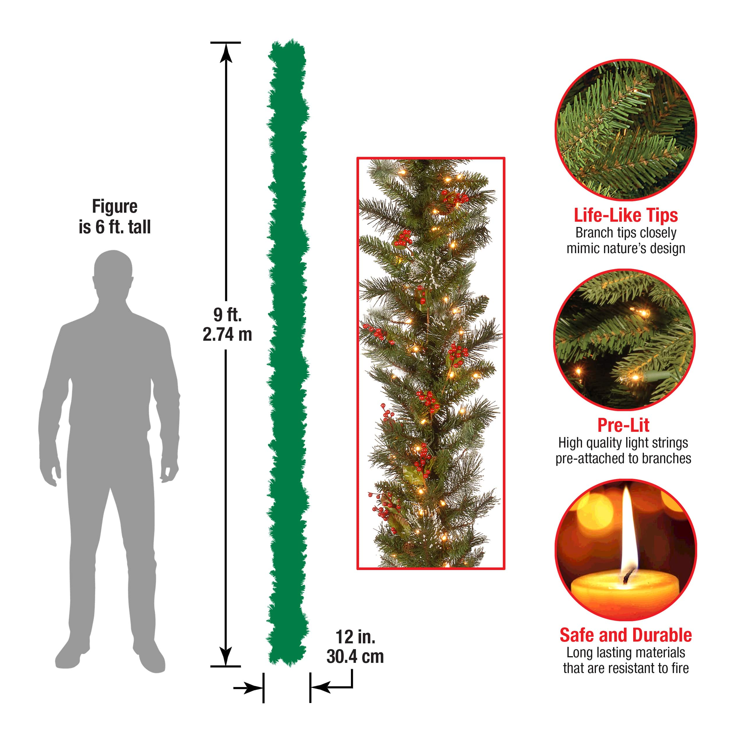 9ft. Pre-Lit Wintry Pine&#xAE; with Cones, Berries, Snowflakes and Clear Lights Garland