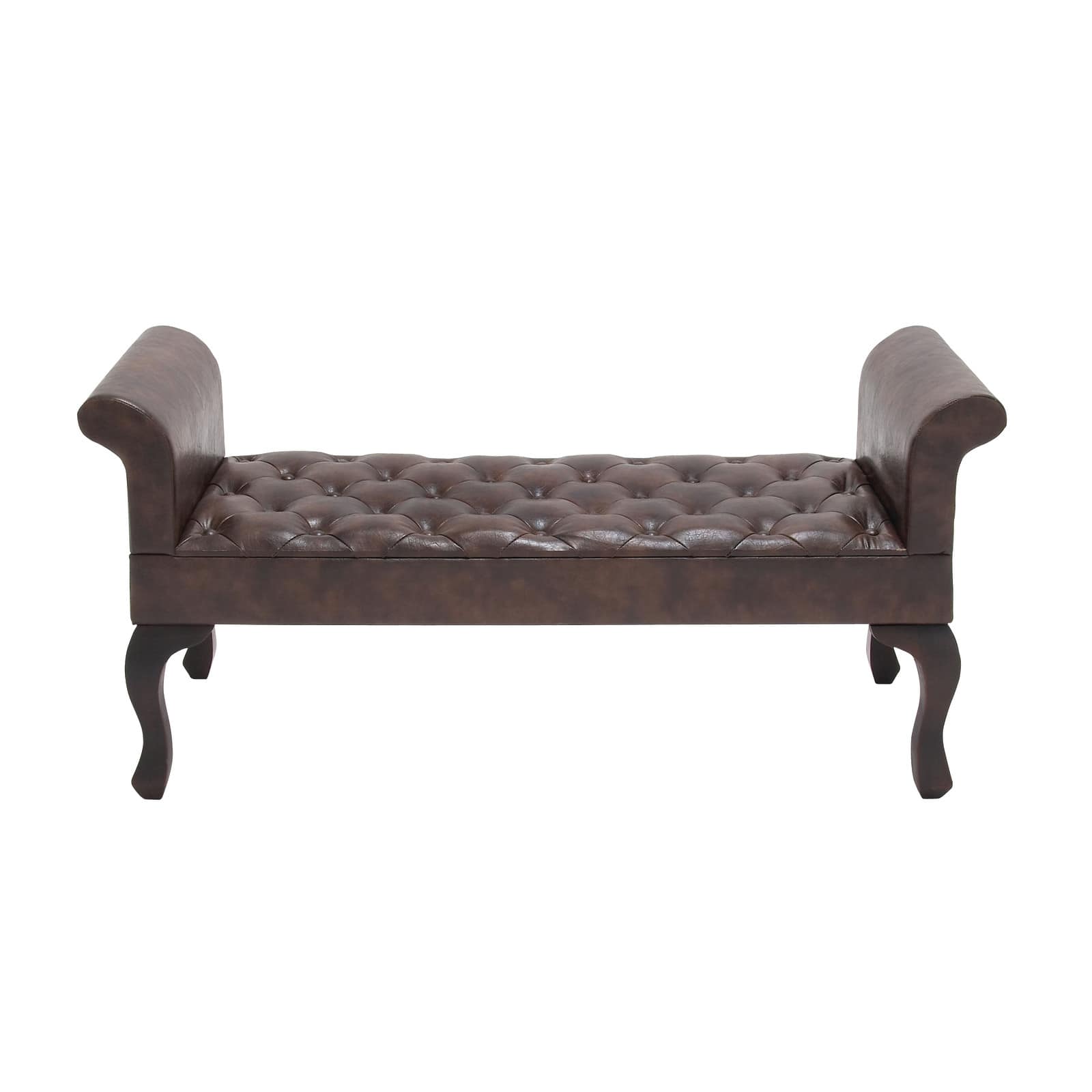 Brown Wood and Leather Traditional Bench, 25&#x22; x 53&#x22; x 18&#x22;