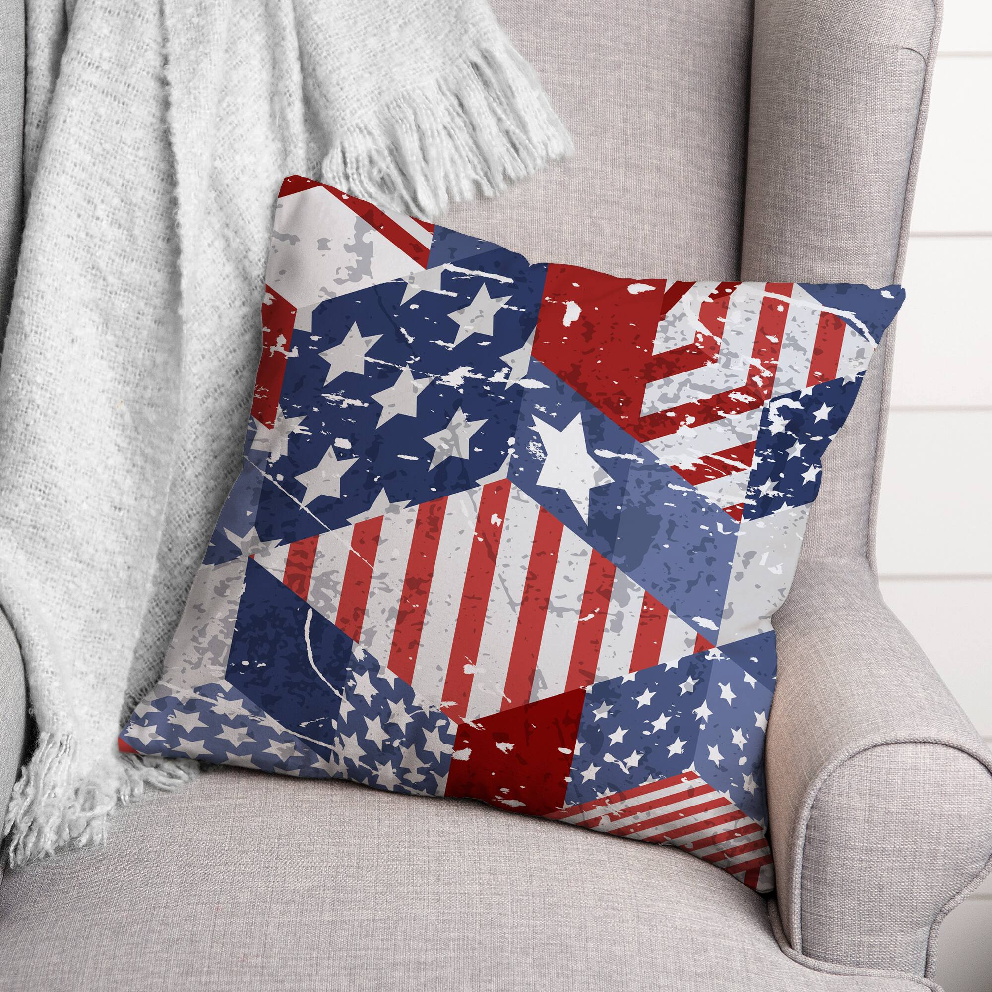 Stars & Stripes Distressed Patchwork American Flag Accent Pillow