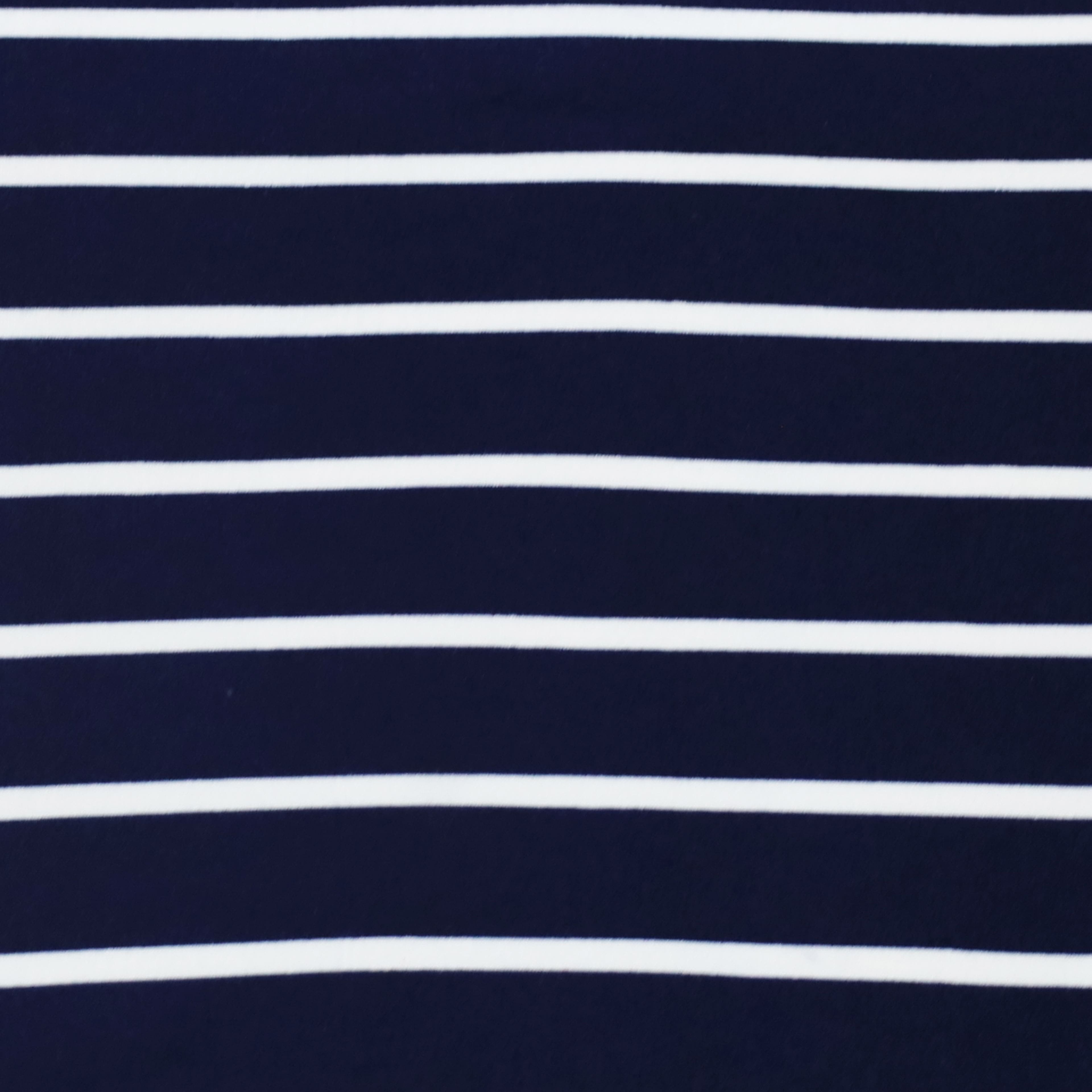 Fabric Merchants White Stripes on Navy Double Brushed 4-Way Stretch Fabric