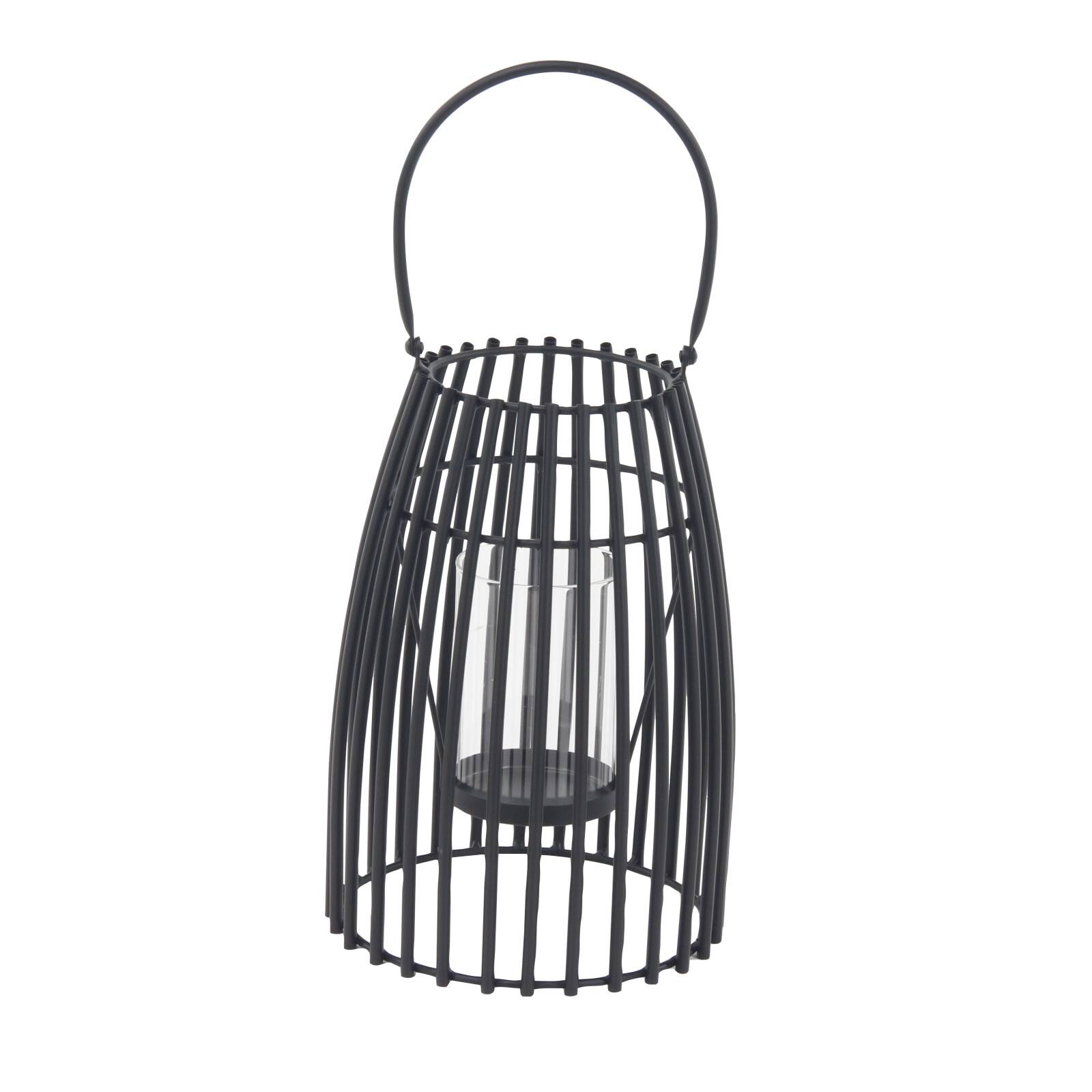 12" Black Iron Contemporary Candle Holder Lantern