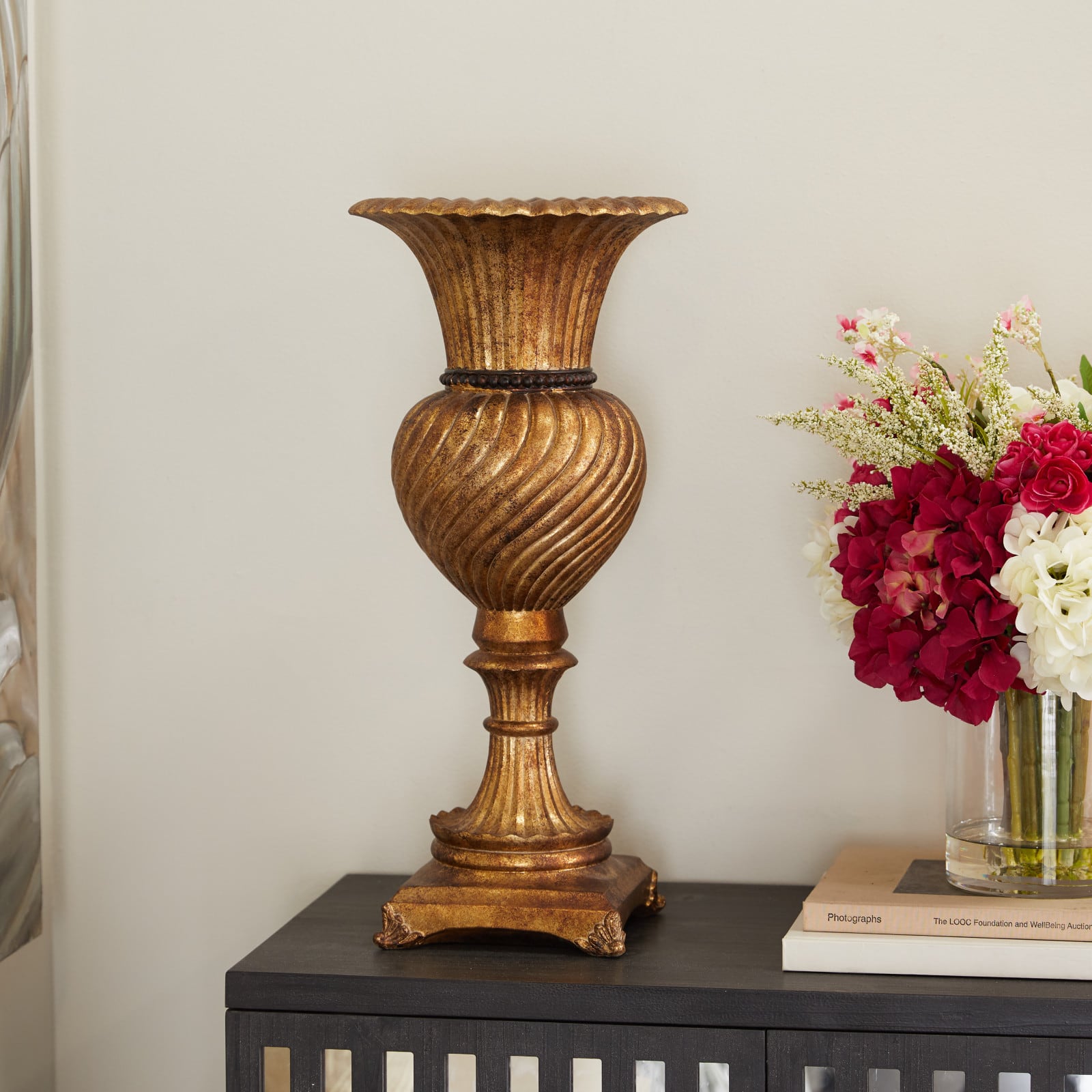 Gold Polystone Traditional Vase, 22&#x22; x 10&#x22; x 10&#x22;