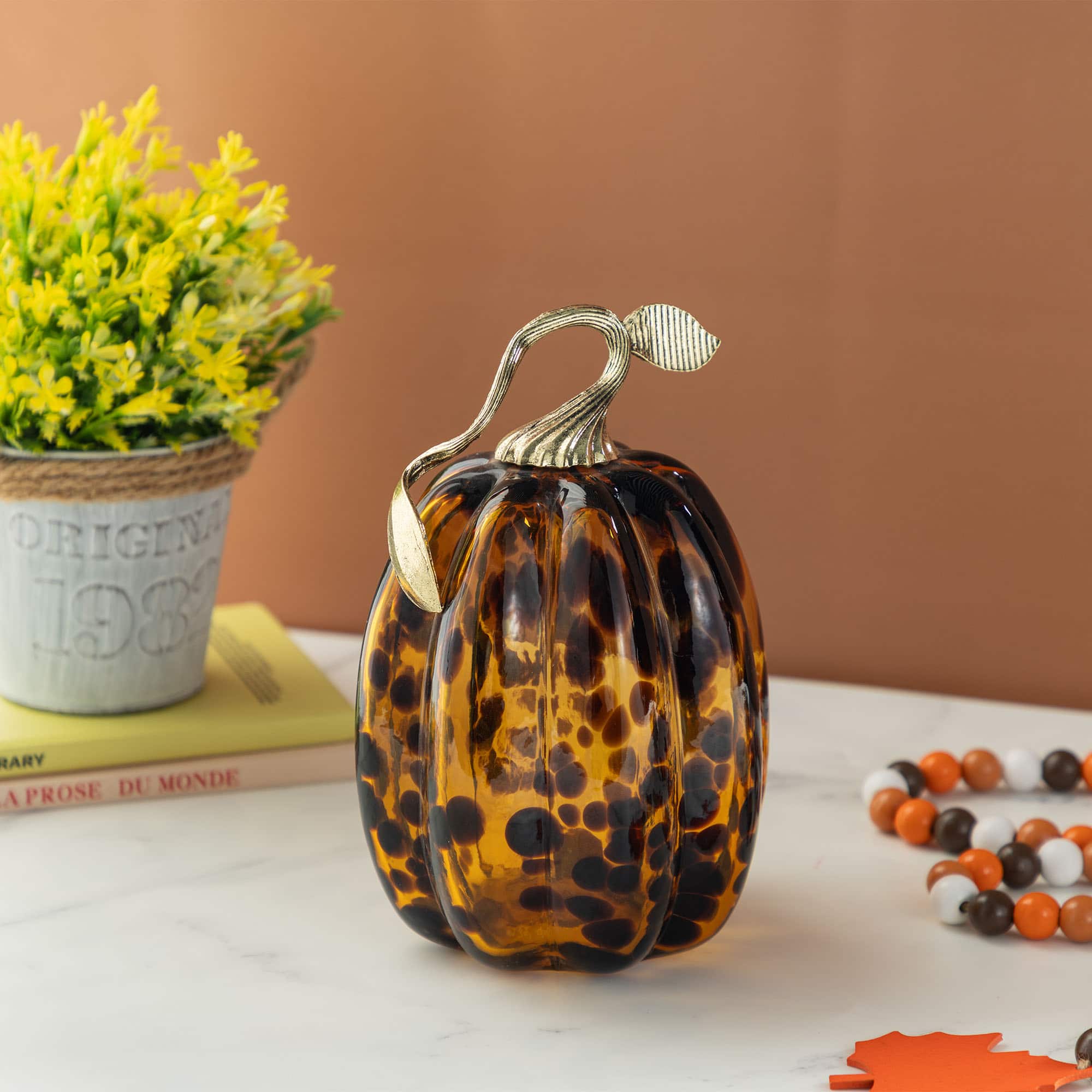 Glitzhome&#xAE; Amber Dots Glass Pumpkin