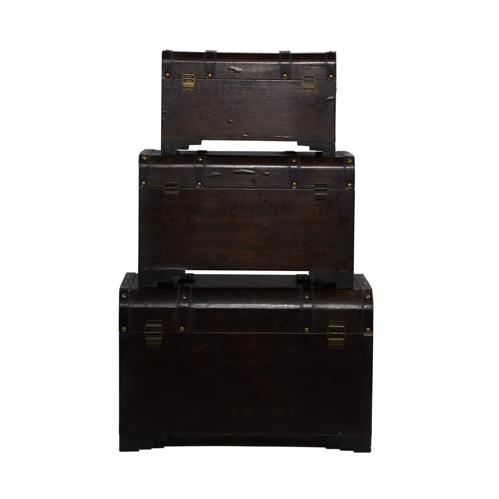 Set of 3&#x22; Brown Wood Traditional Trunk, 28&#x22;, 24&#x22;, 20&#x22;