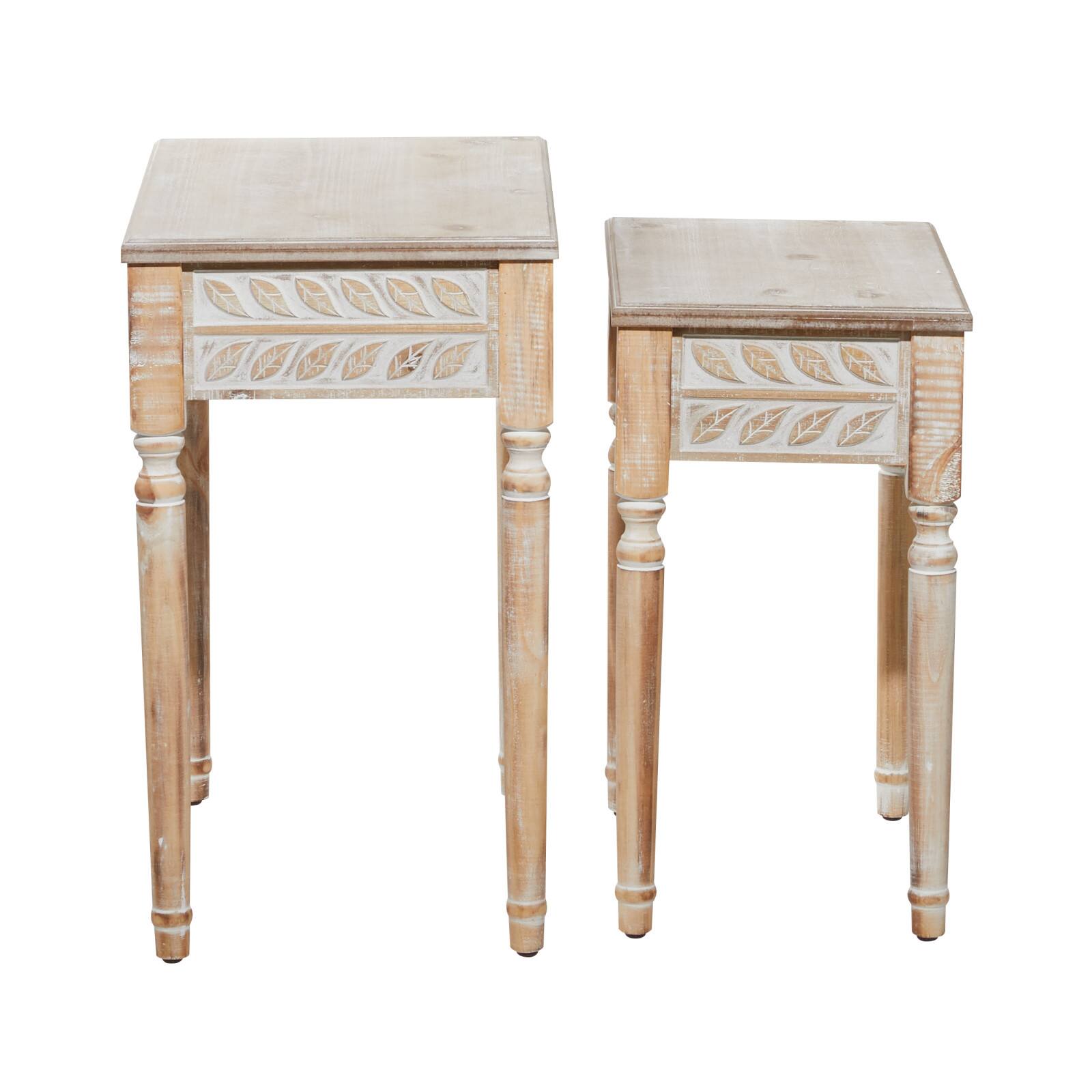 Whitewashed Wood Farmhouse Accent Table Set