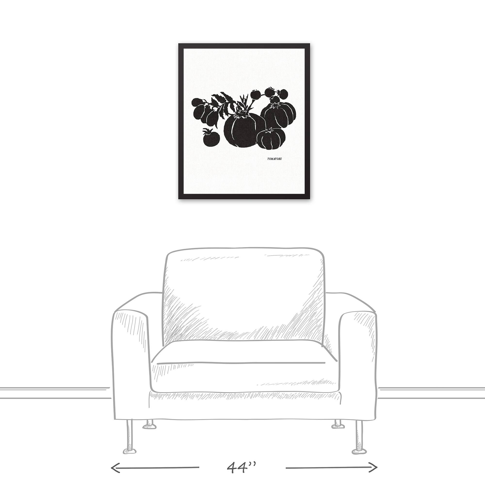 Block Print Tomatoes 20" x 24" Black Framed Canvas