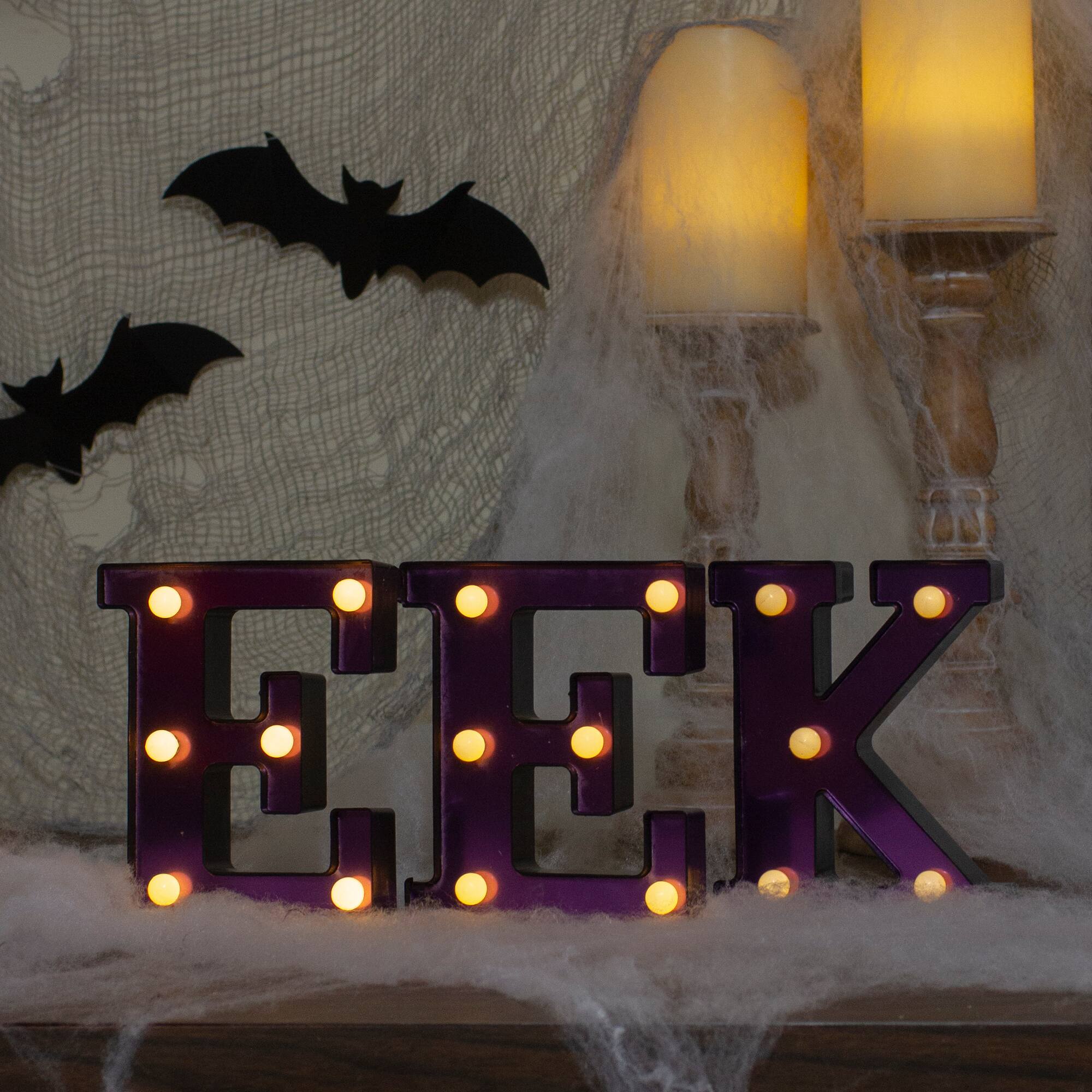 6.5" Lighted Black & Purple EEK Halloween Marquee Sign