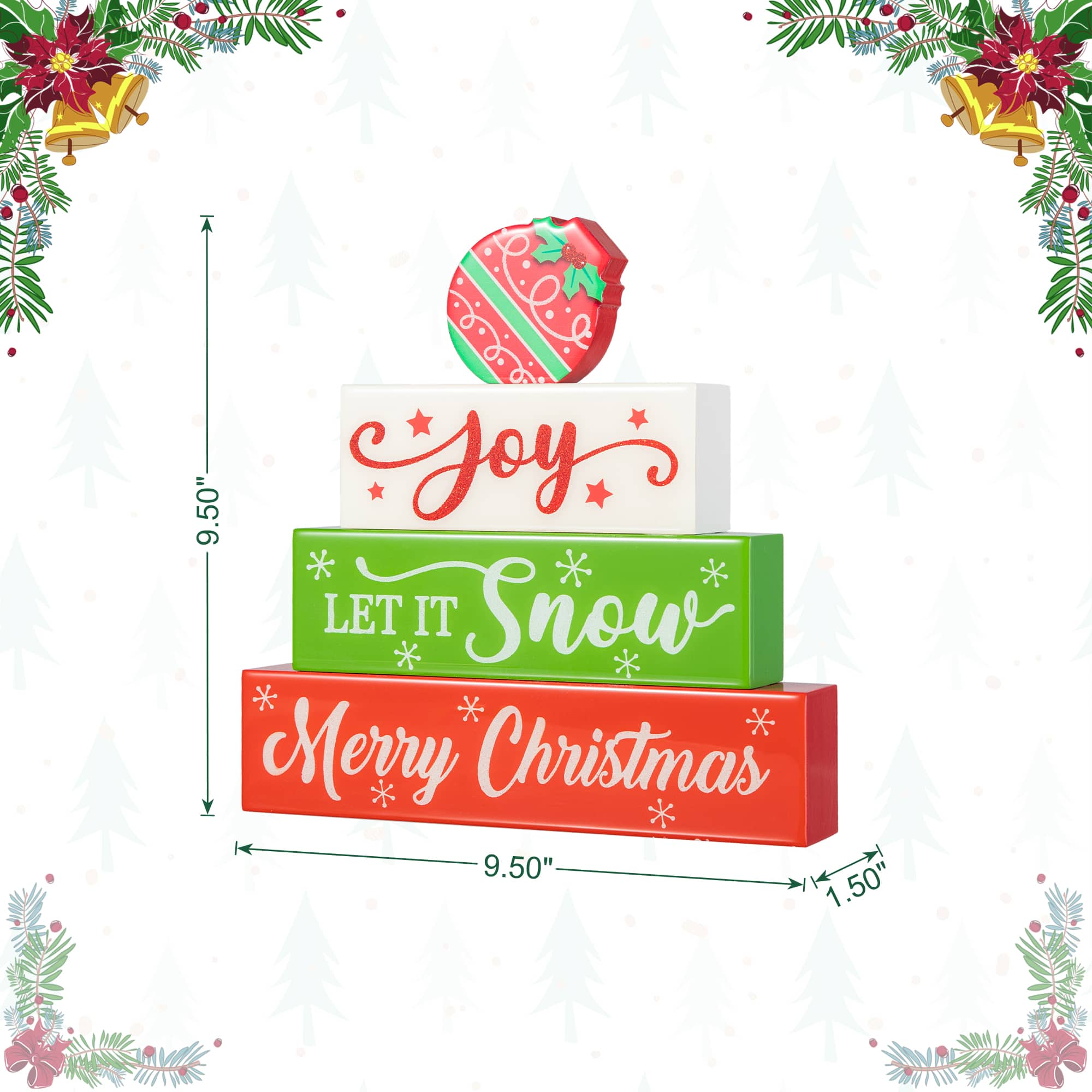 Glitzhome® 9.5" Christmas Wooden Block Word Sign