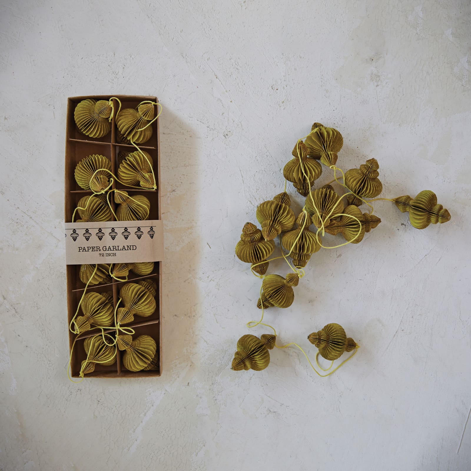 Hello Honey&#xAE; 6ft. Handmade Recycled Paper Honeycomb Finial with Gold Glitter Garland