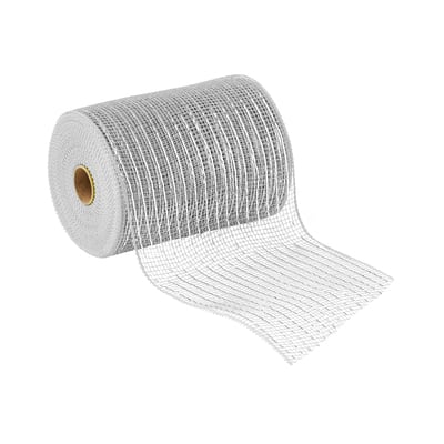 2 Rolls Gray Silver With Silver Foil Wire Deco Mesh 10 In X 30 Ft,basic  Metallic Mesh Ribbon Poly Deco Mesh Rolls