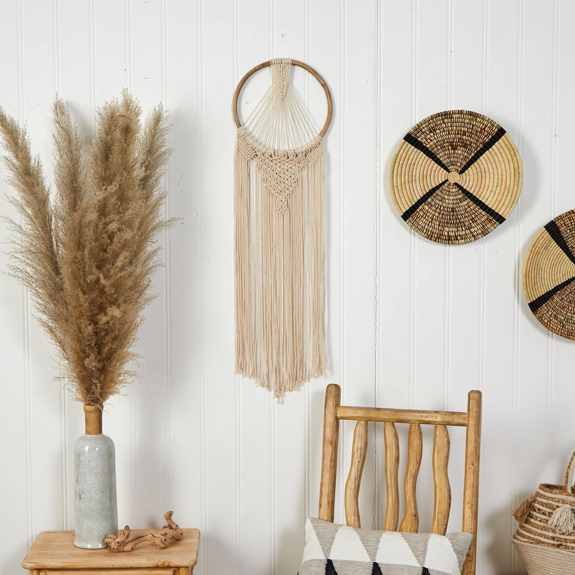 24&#x22; x 10&#x22; Handmade Bohemian Macrame Dreamcatcher Wall Hanging Decor