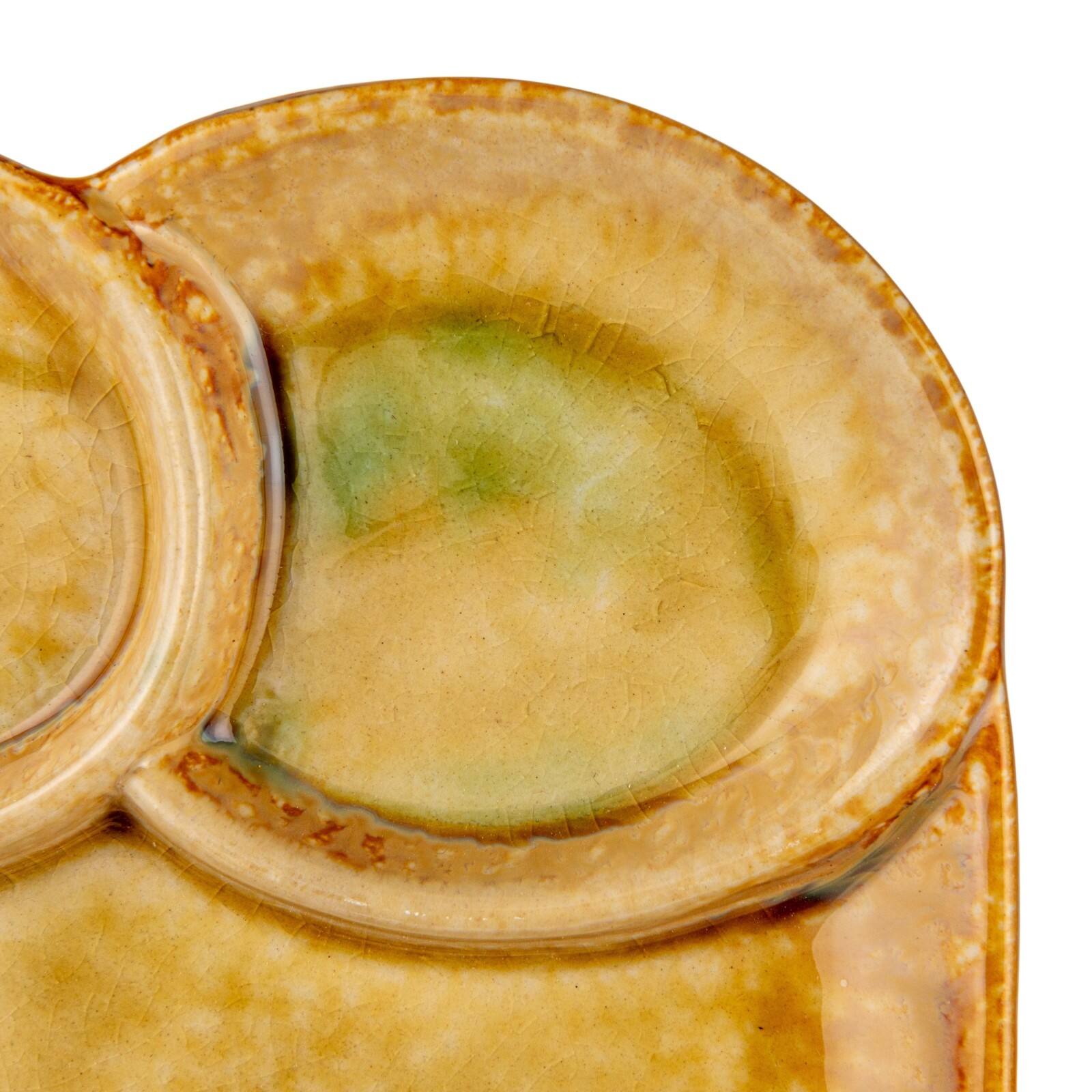 Hello Honey Stoneware Platter with 3 Sections, Reactive and Crackle Glaze, Caramel Color