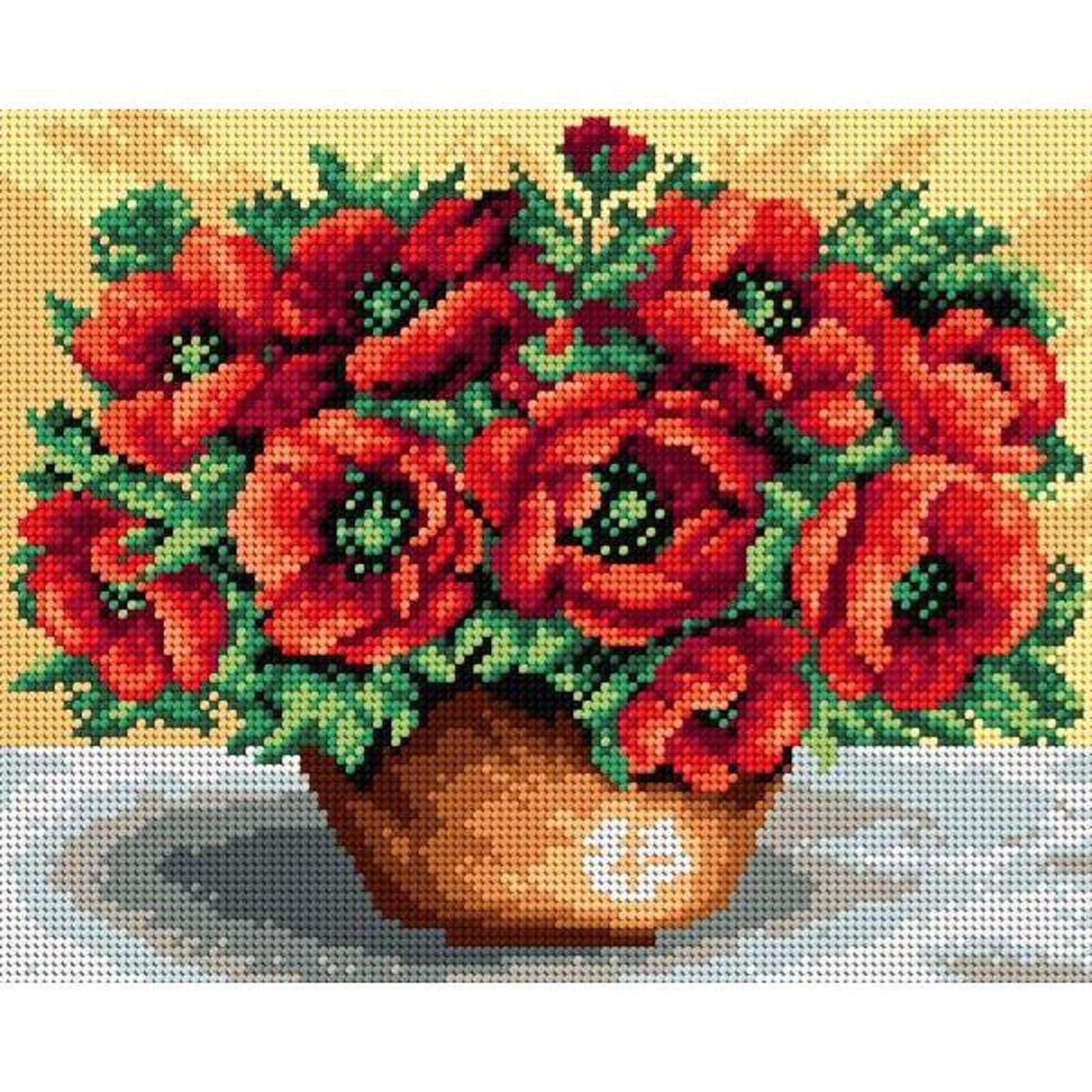 Orchidea Bouquet Of Poppies Gobelin Canvas For Halfstitch Without Yarn