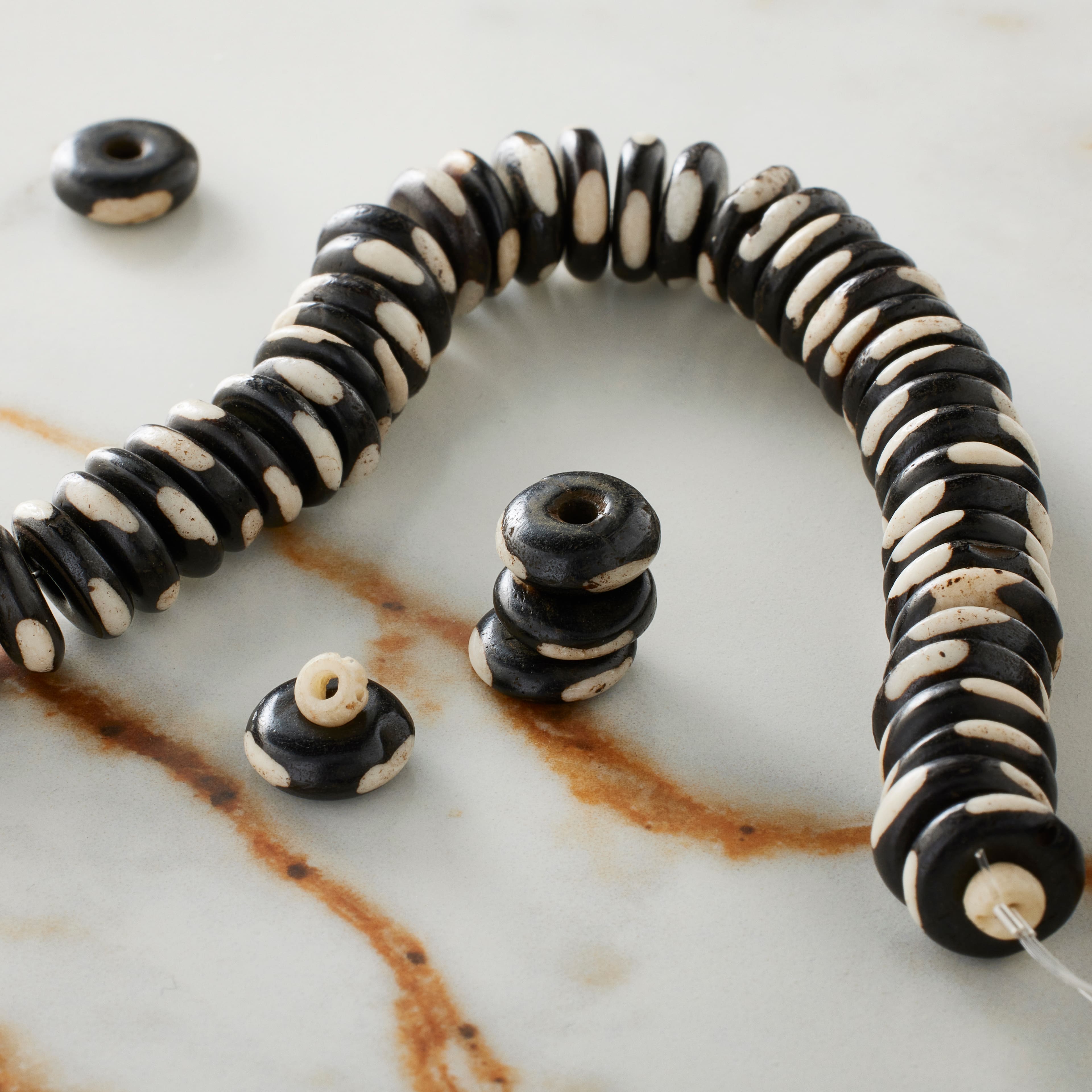 Brown &#x26; White Bone Rondelle Beads by Bead Landing&#xAE;