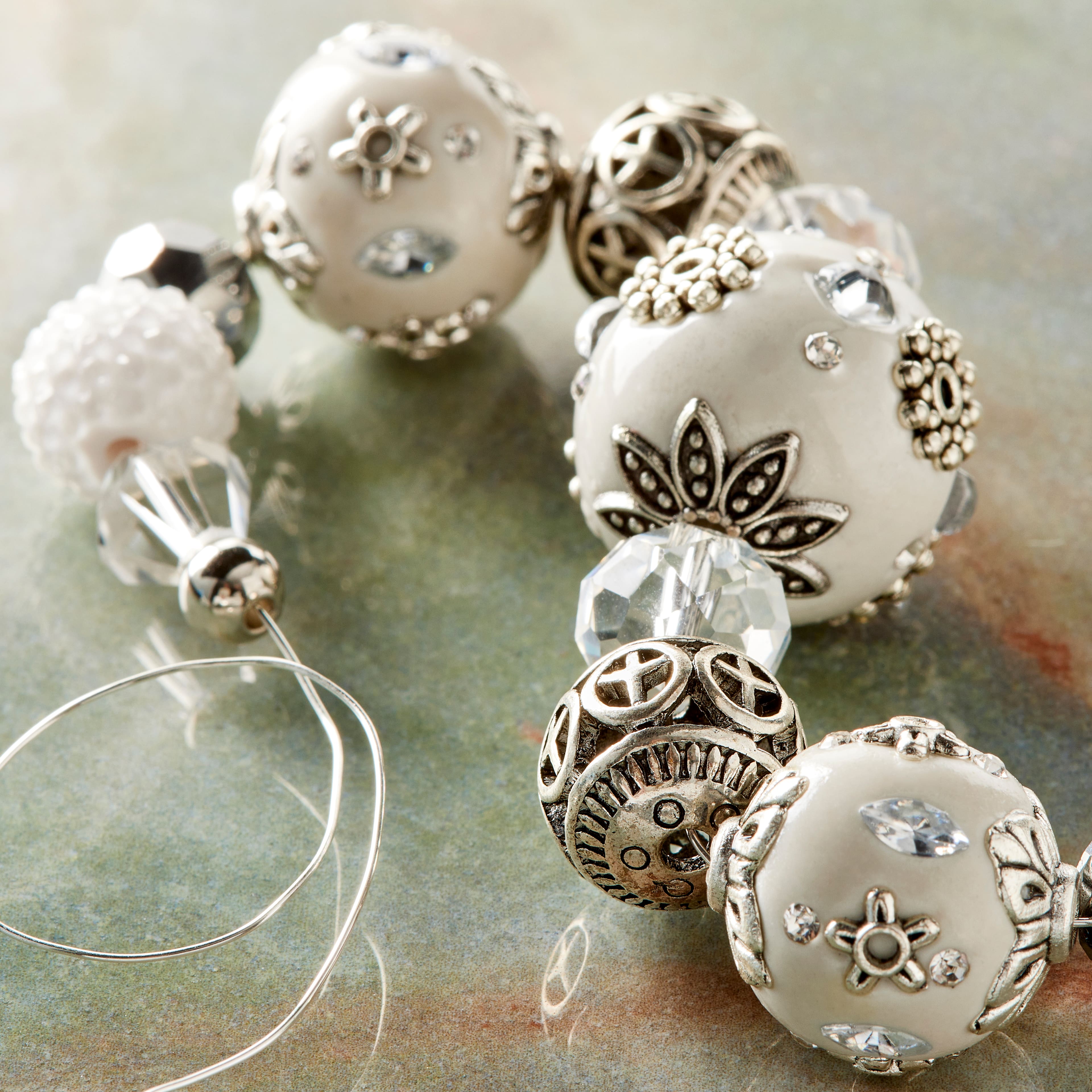 Vintage Shimmer White &#x26; Silver Strung Beads By Bead Landing&#x2122;