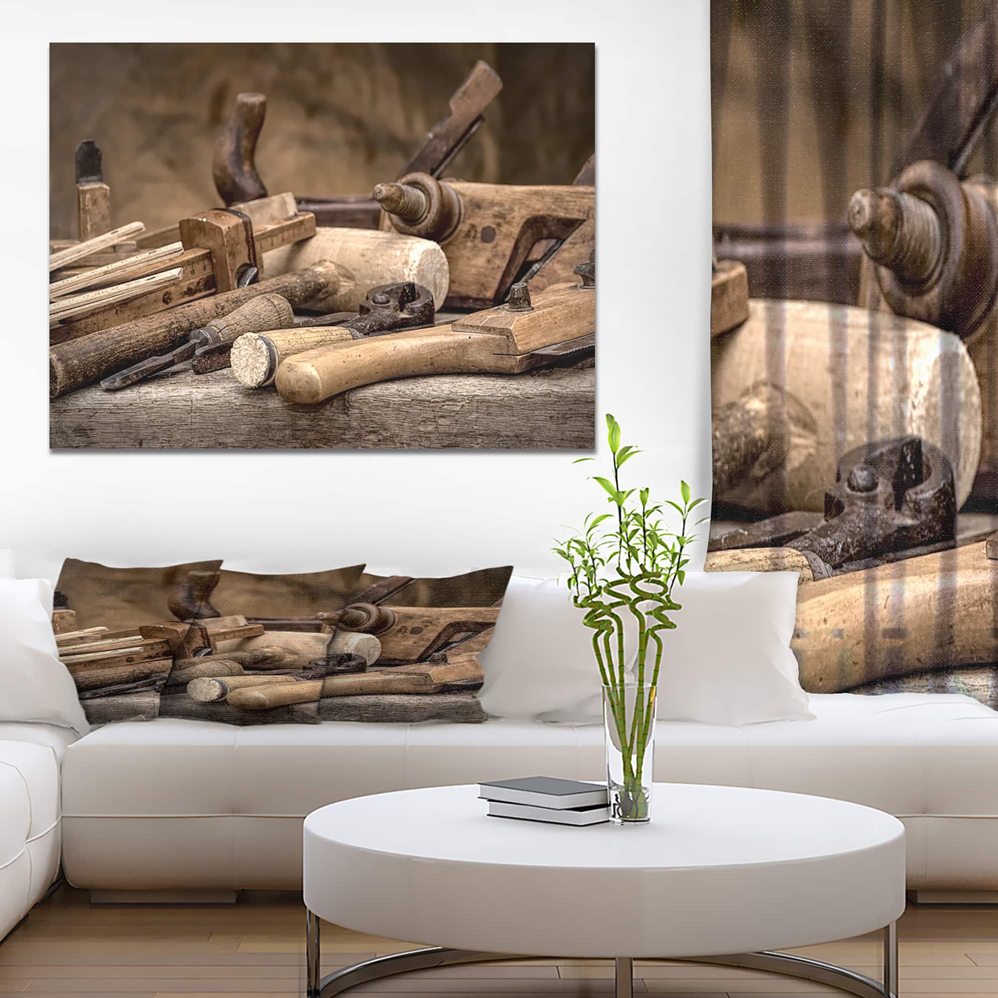 Designart - Vintage woodworking tools - Vintage Painting Print on Wrapped Canvas