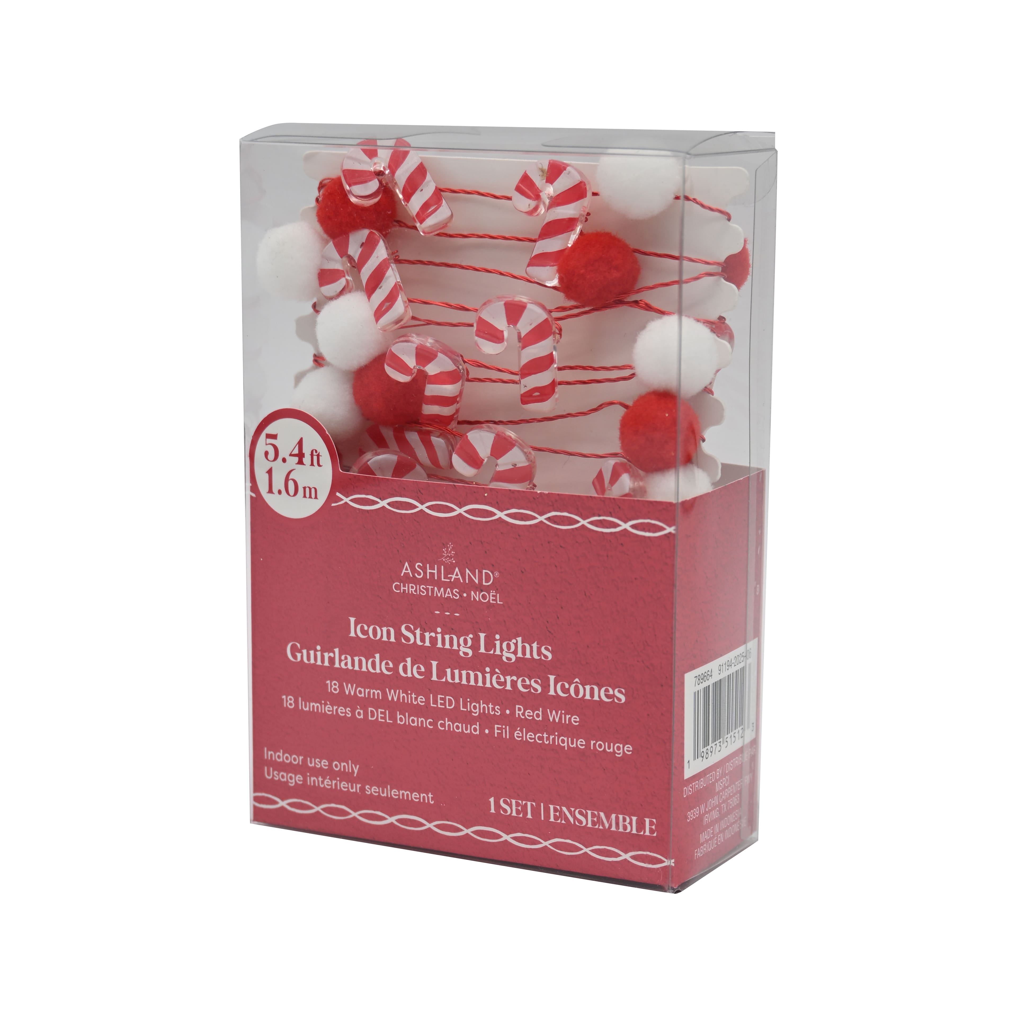 18ct. Warm White LED Pom Pom &#x26; Candy Cane String Lights on Red Wire by Ashland&#xAE;