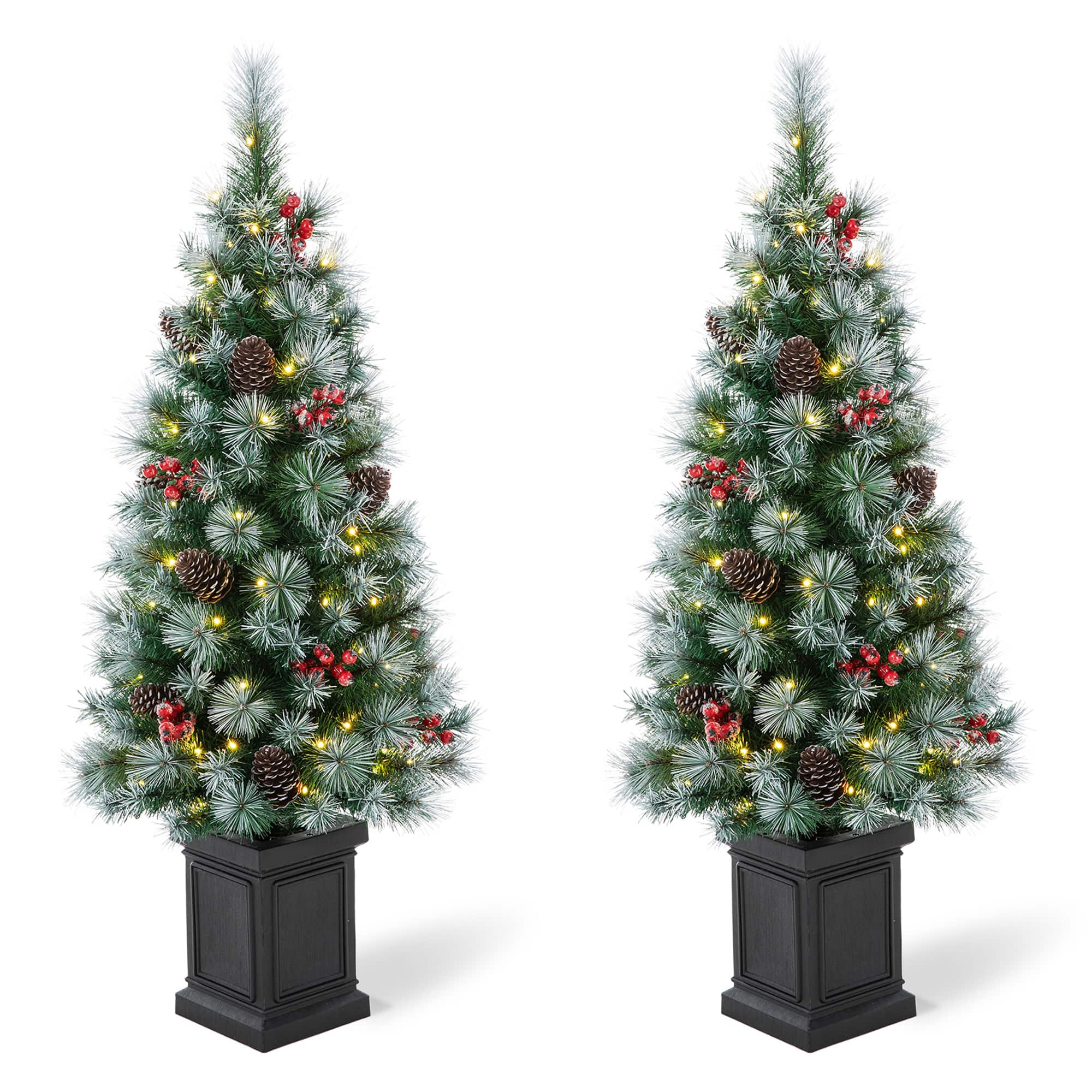 2 Pack 4ft. Pre-Lit Pine Artificial Christmas Porch Tree, Warm White LED Lights