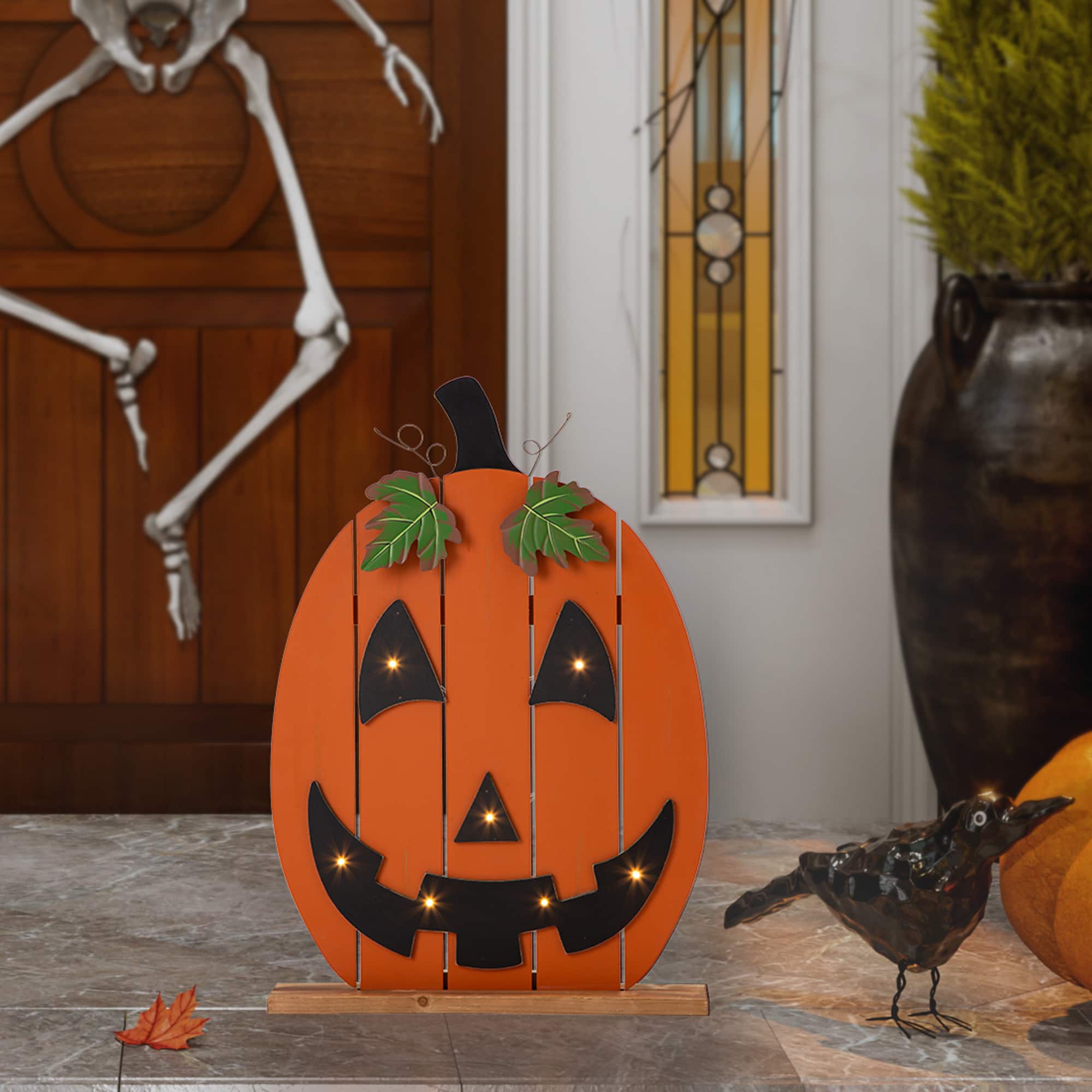 Glitzhome&#xAE; 30&#x22; Lighted Wooden Pumpkin Porch D&#xE9;cor