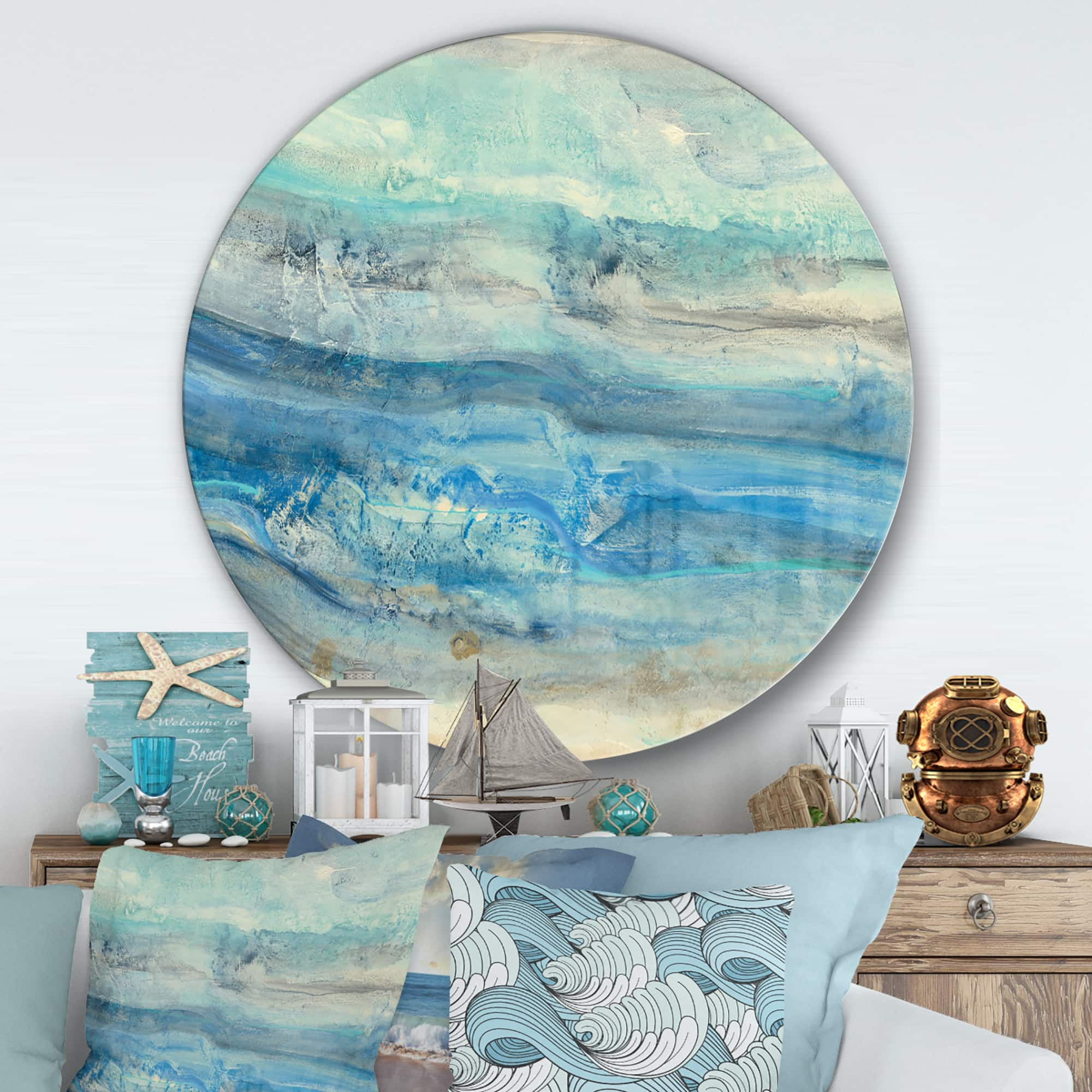 Designart - Ocean Mineral Waves - Nautical &#x26; Coastal Metal Circle Wall Art