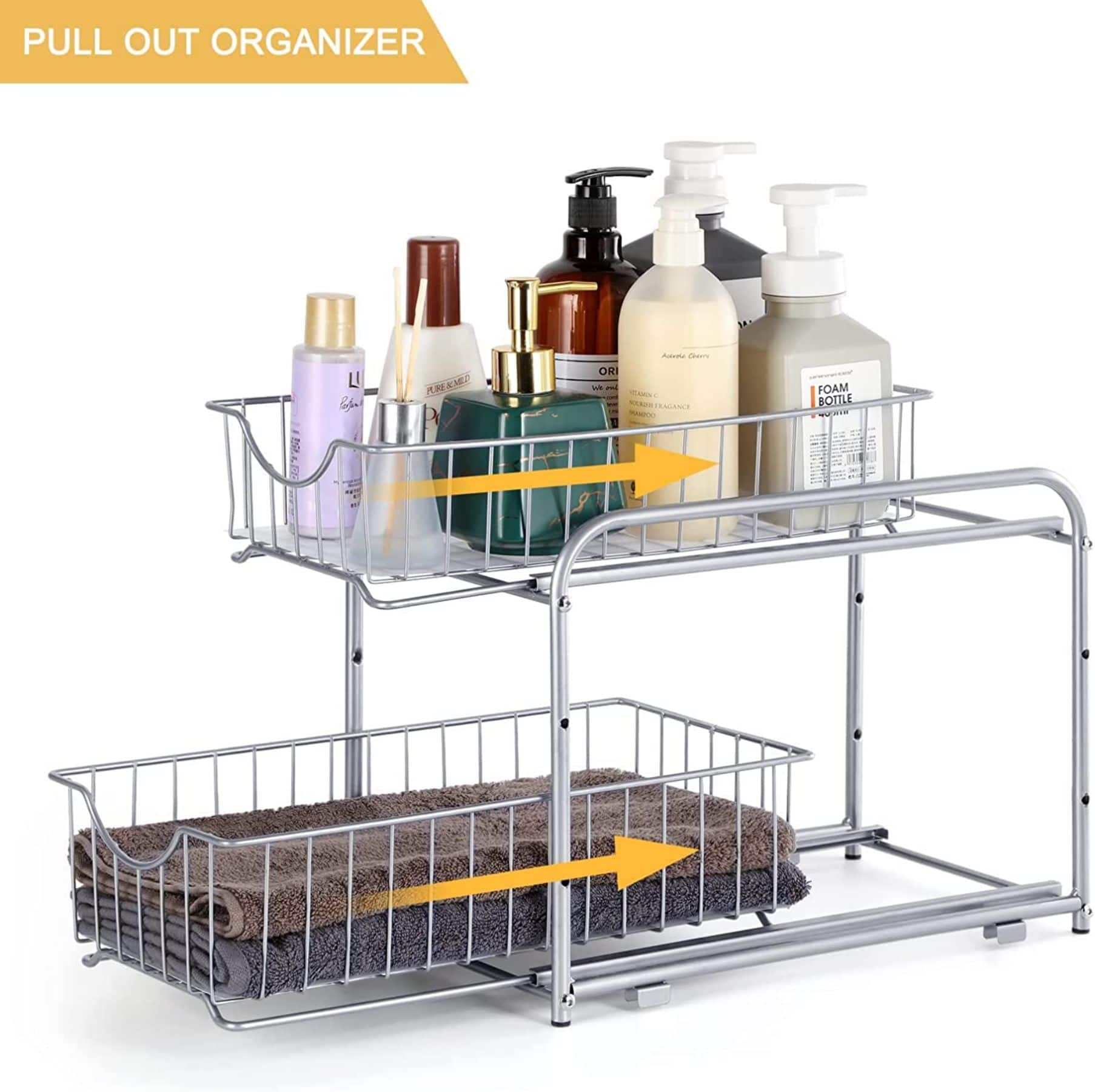 NEX&#x2122; Silver Stackable 2-Tier Cabinet Organizer with Sliding Drawer Set