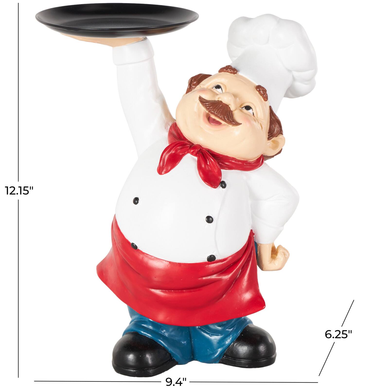 12" Polystone Chef Kitchen Decorative Sculpture with Tray