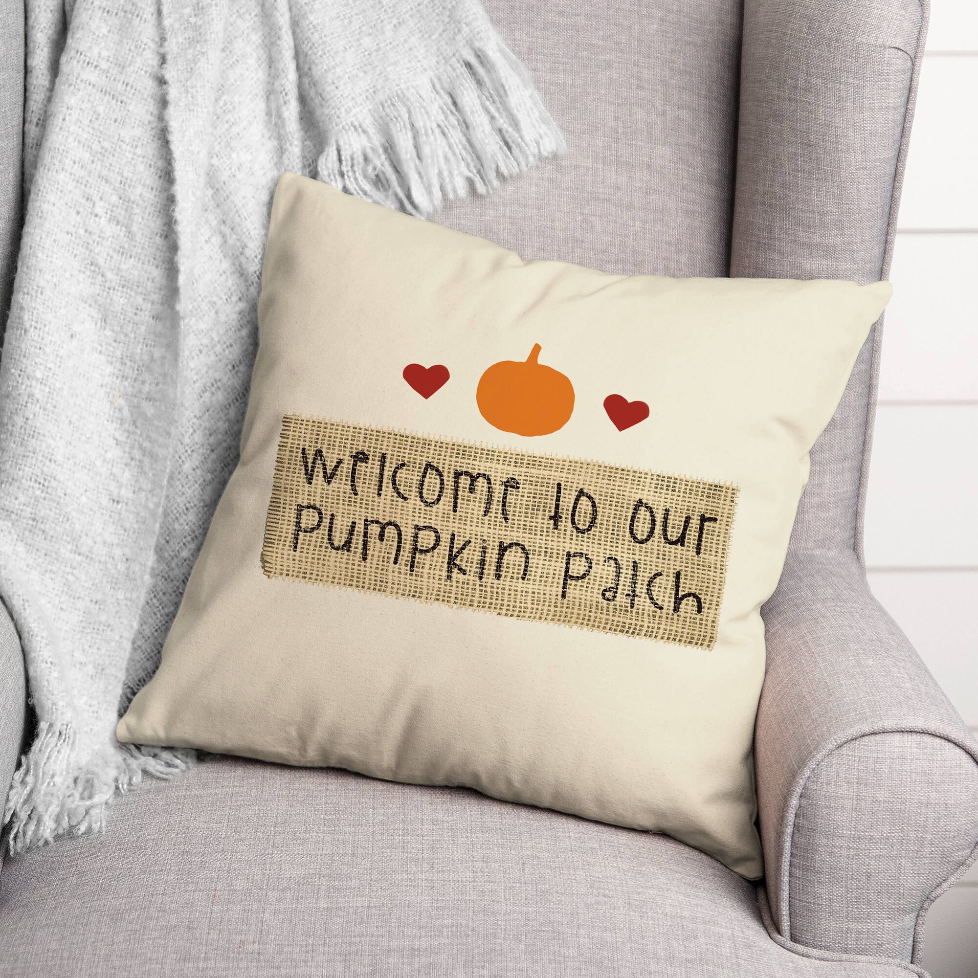 Pumpkin Patch Burlap Throw Pillow