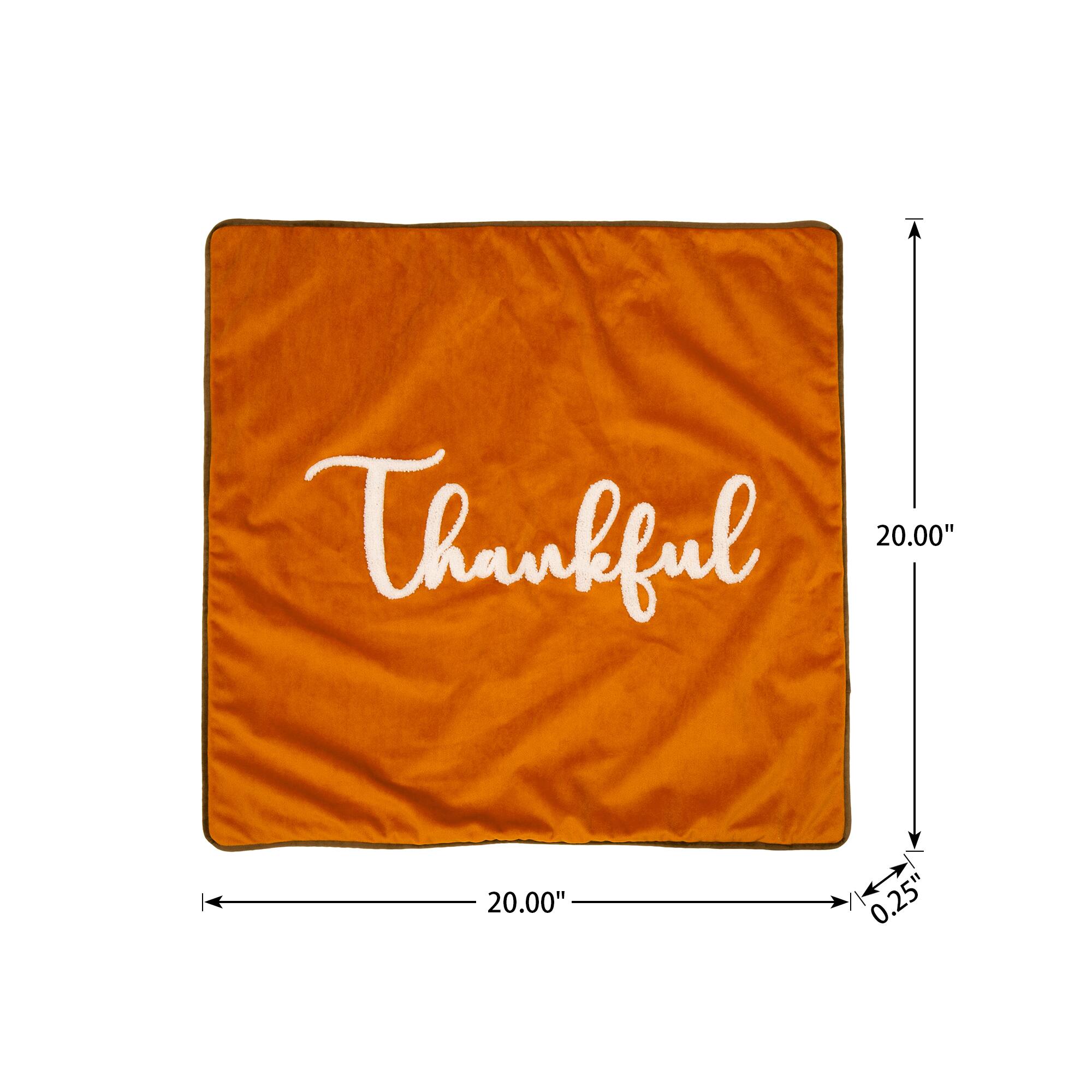 Glitzhome&#xAE; Orange Velvet Thankful Pillow Cover