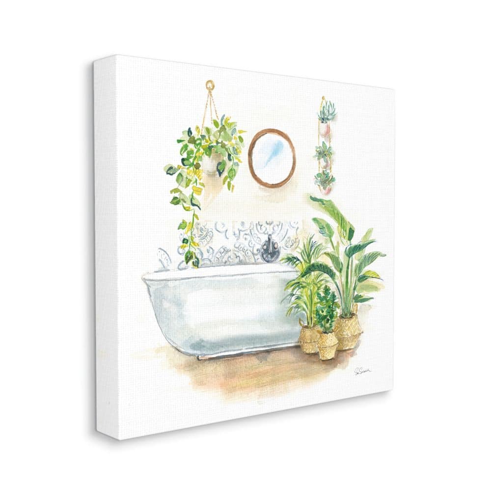 Stupell Industries Serene Bathroom Interior with Greenery Plants Painting Canvas Wall Art