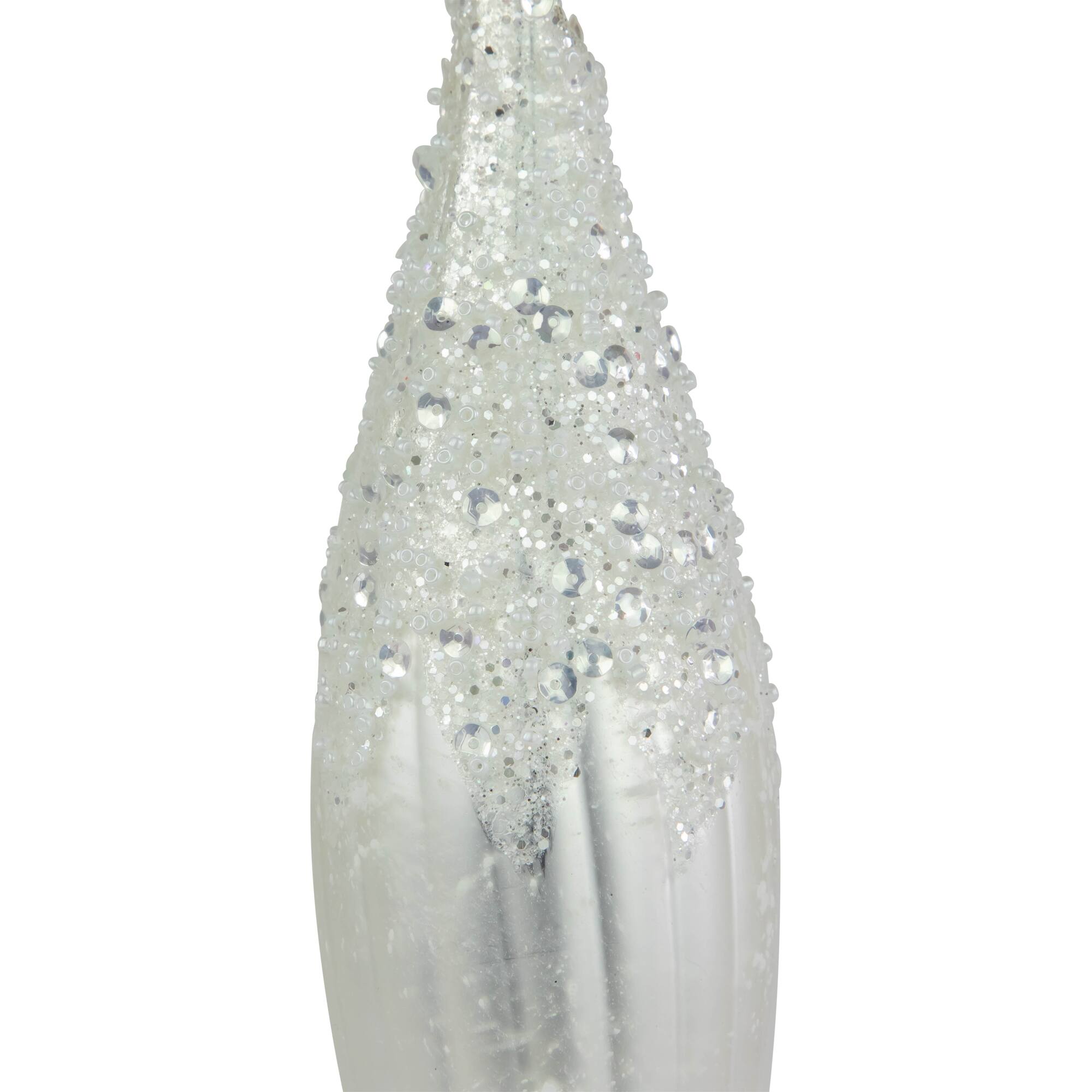 9.5&#x22; Sequined Icicle Glass Christmas Ornament