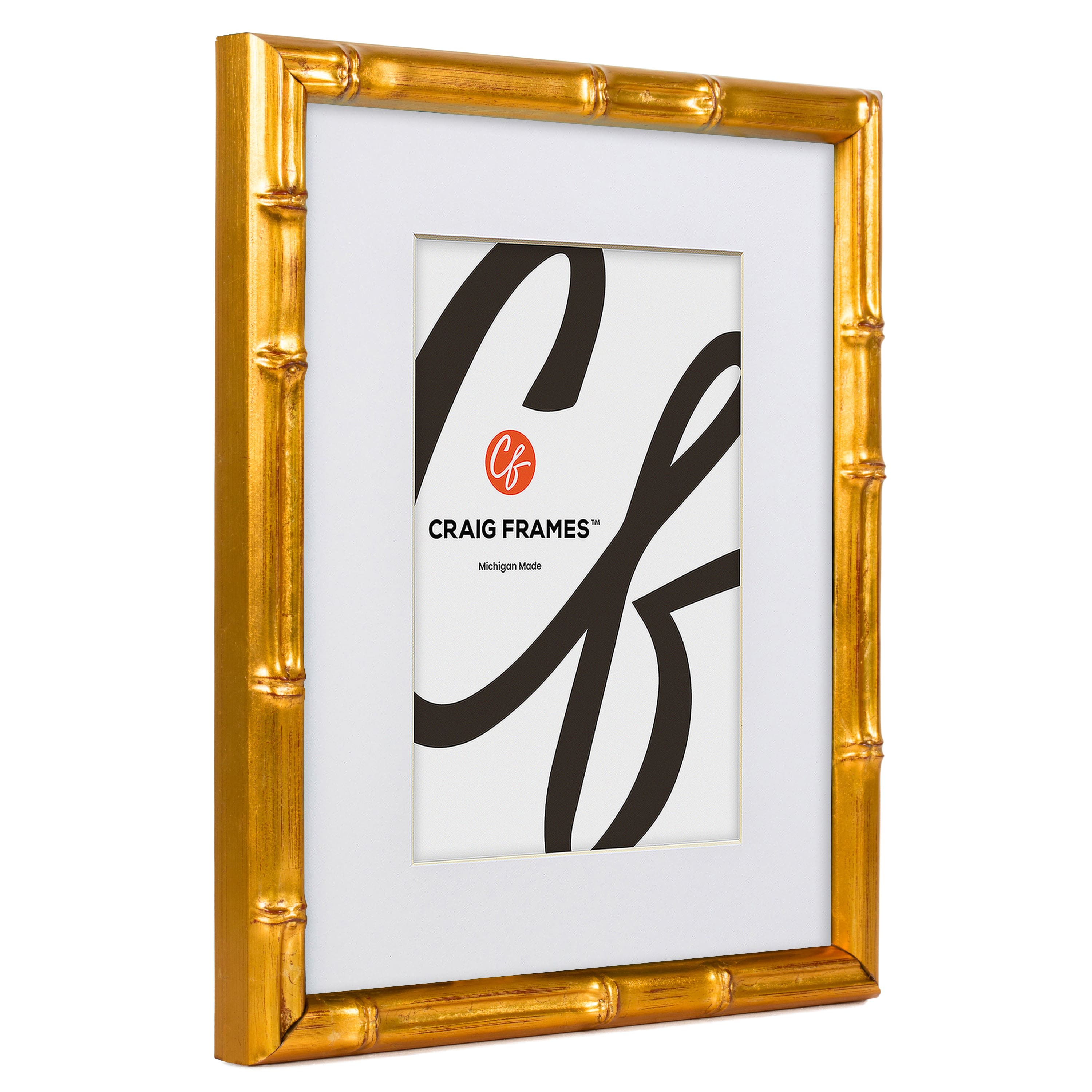 Craig Frames 4 Pack: Vintage Bamboo Brushed Gold Picture Frame with Mat