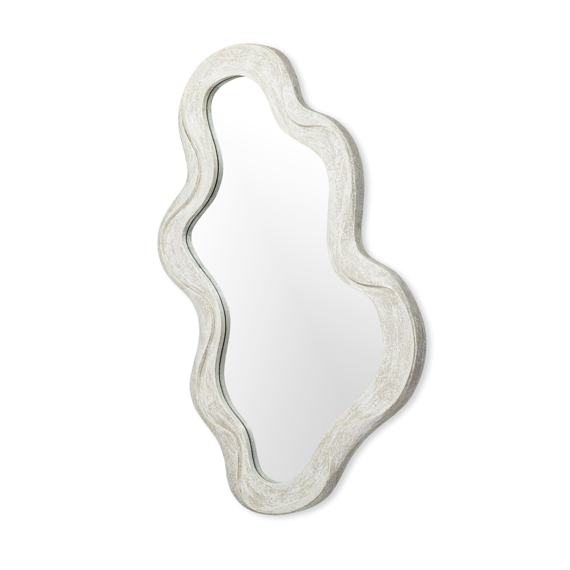 Glitzhome® 31.75" Washed White Wood Frame Wavy Wall Mirror