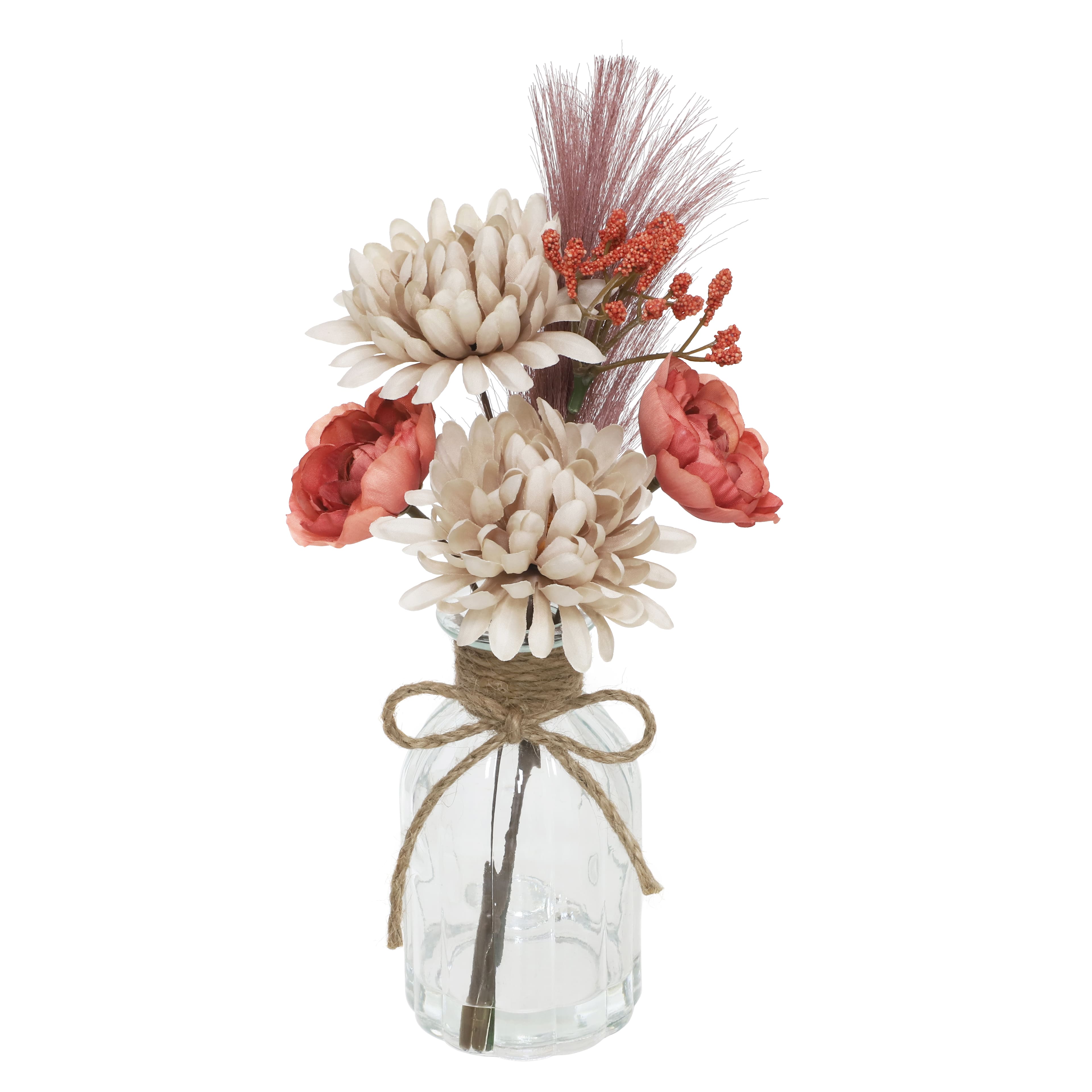 11.5" Pink & Cream Mum & Pampas in Glass Container by Ashland®