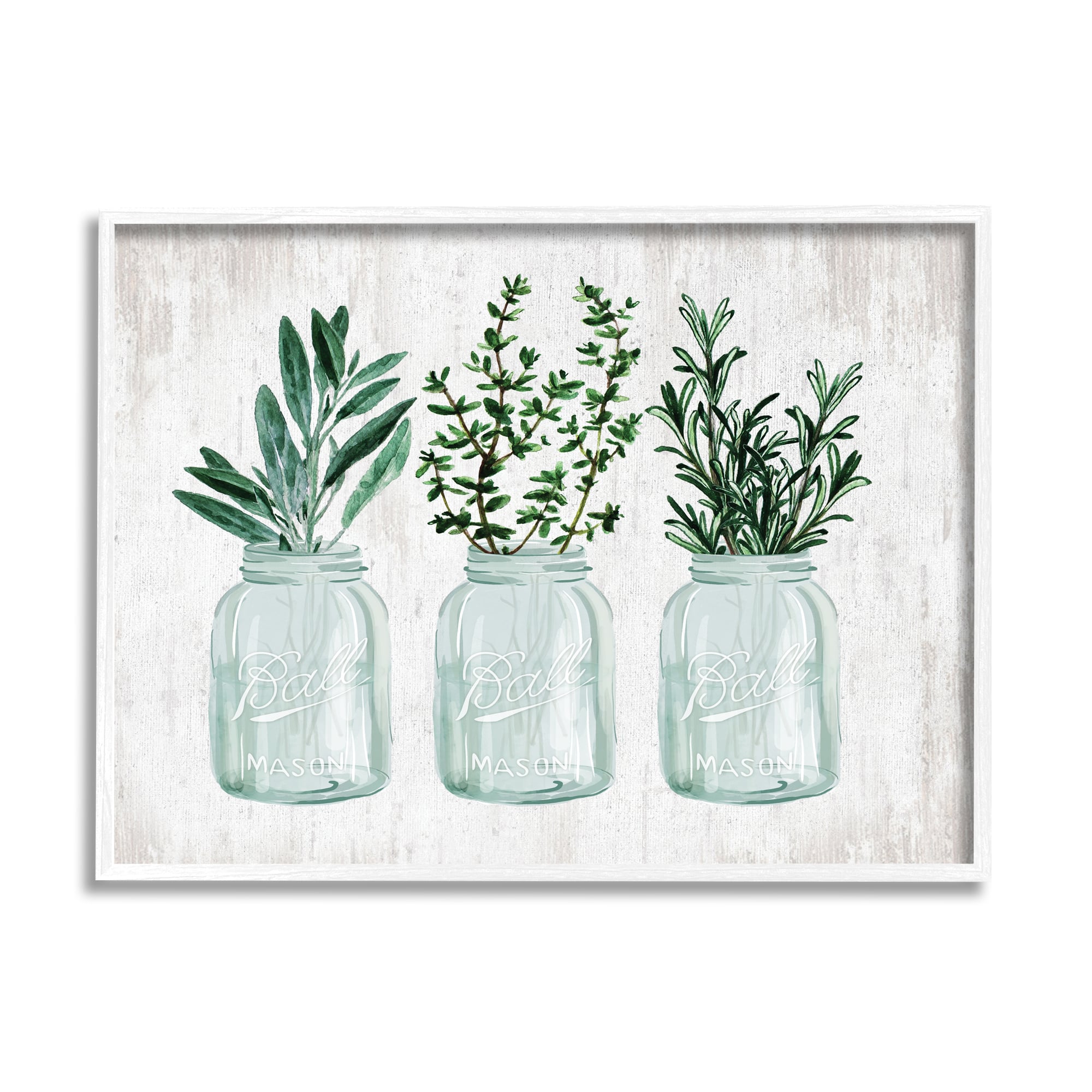Stupell Industries Kitchen Herb Trio Garden Spices Country Glass Jars Framed Wall Art