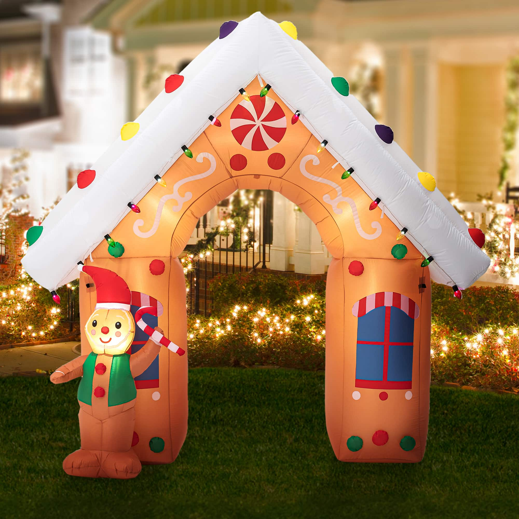 Glitzhome&#xAE; 8ft. LED Lighted Gingerbread House Inflatable D&#xE9;cor