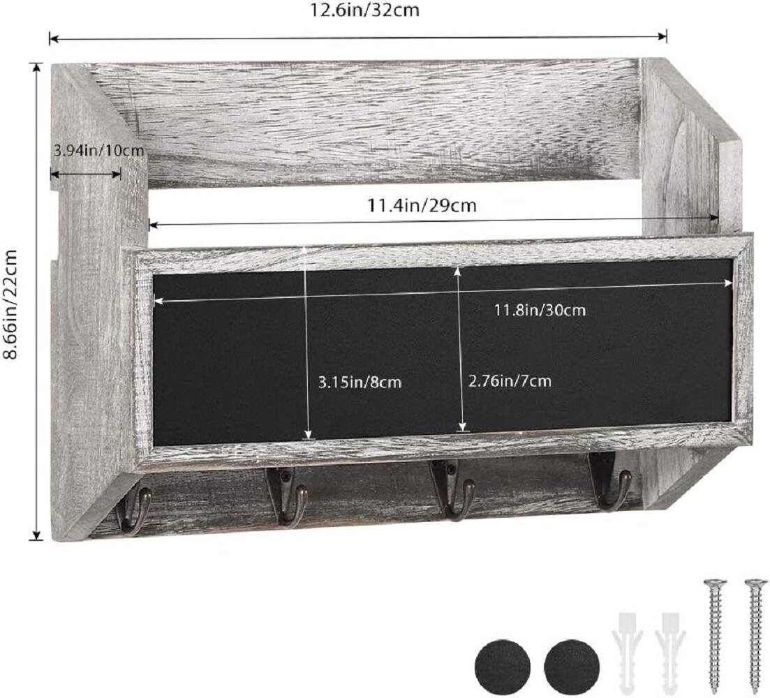 NEX&#x2122; Wall Mount Mail &#x26; Key Holder Organizer with Chalkboard Surface